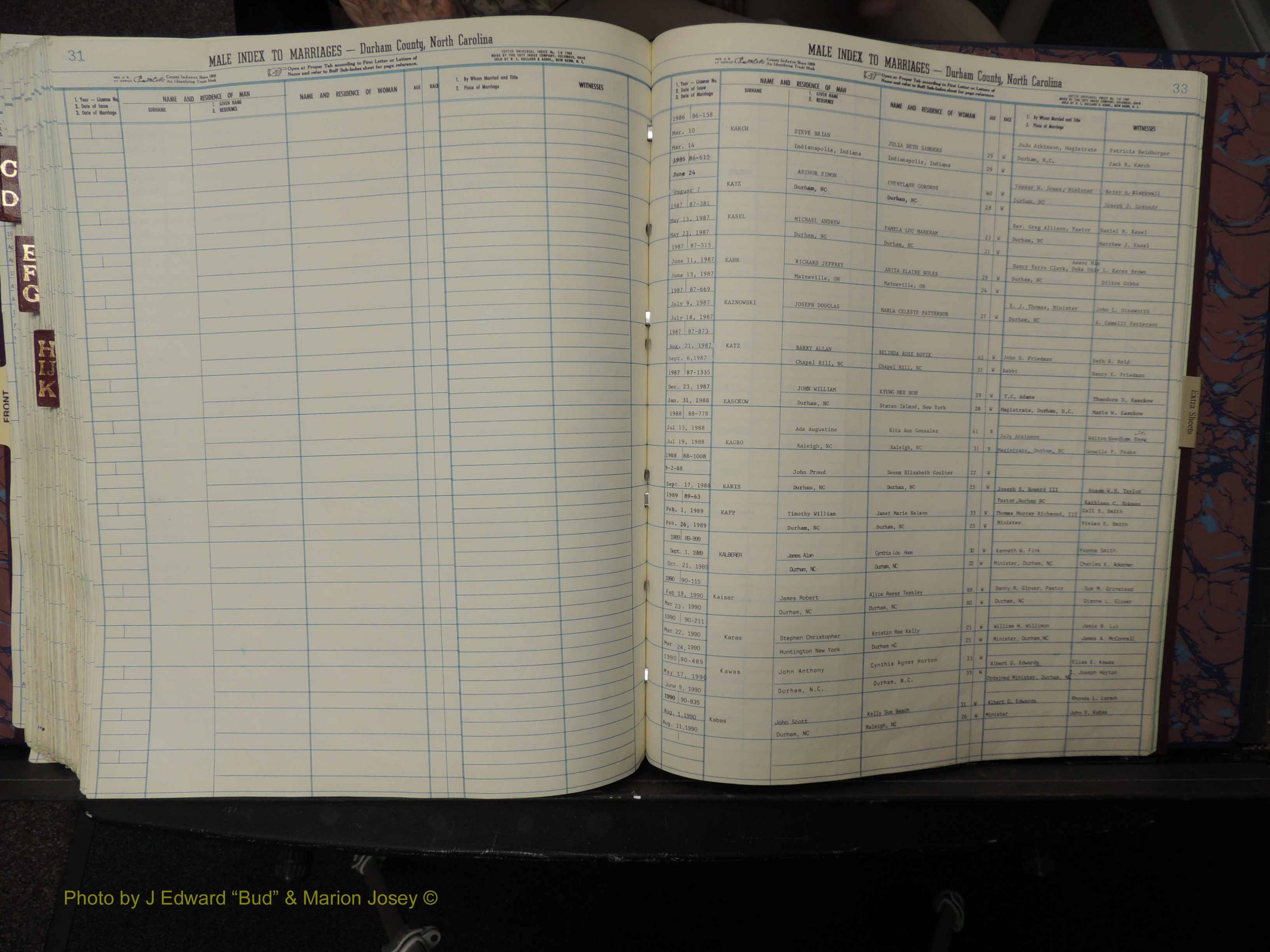 Durham Co, NC, Marriages, Male Index, A-K, 1986-1992 (303).JPG