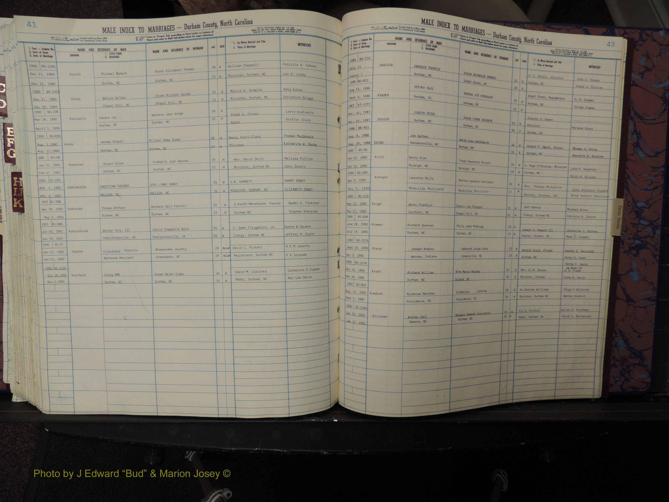 Durham Co, NC, Marriages, Male Index, A-K, 1986-1992 (313).JPG