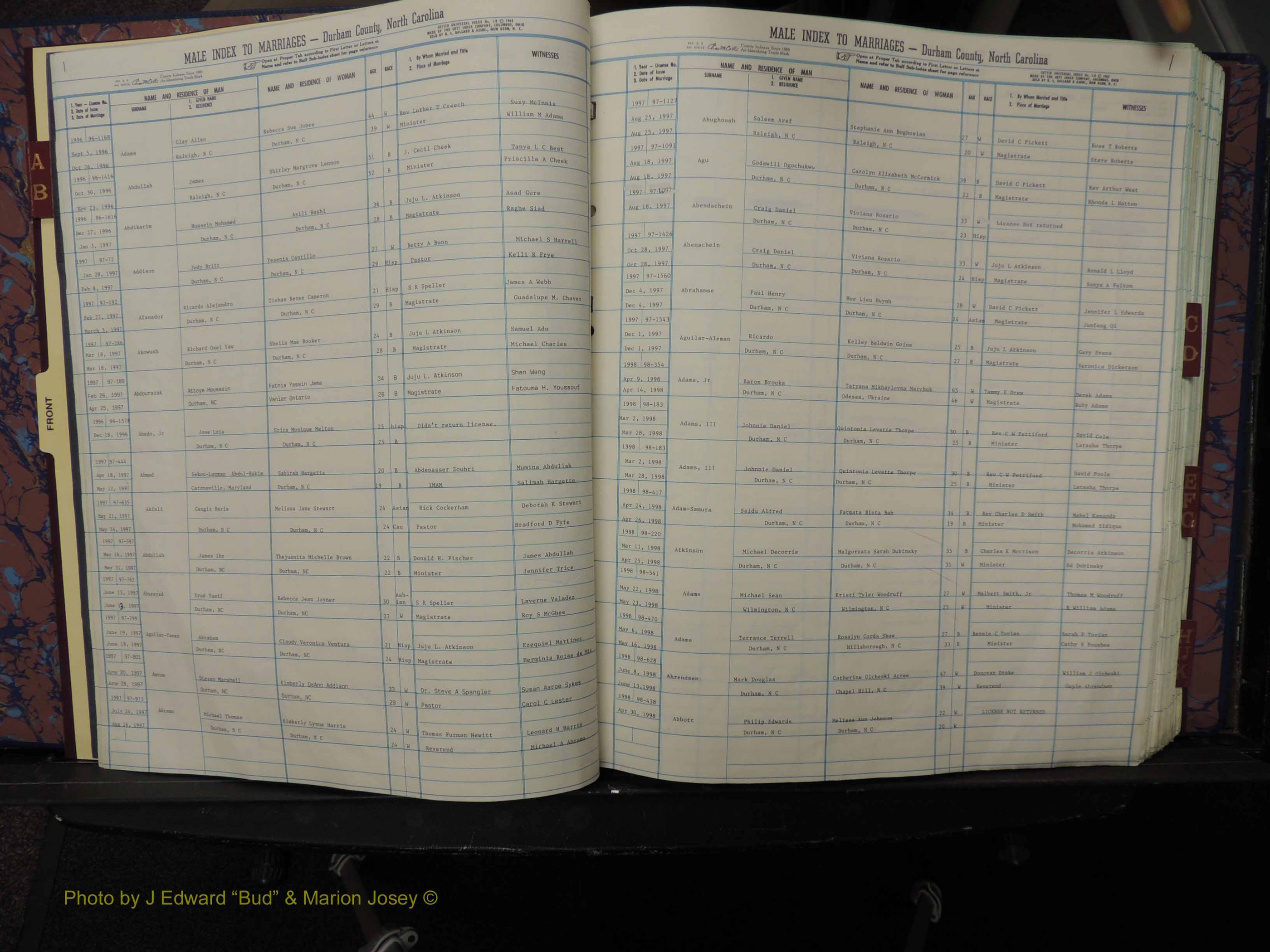 Durham Co, NC, Marriages, Male Index, A-K, 1993-1999 (104).JPG