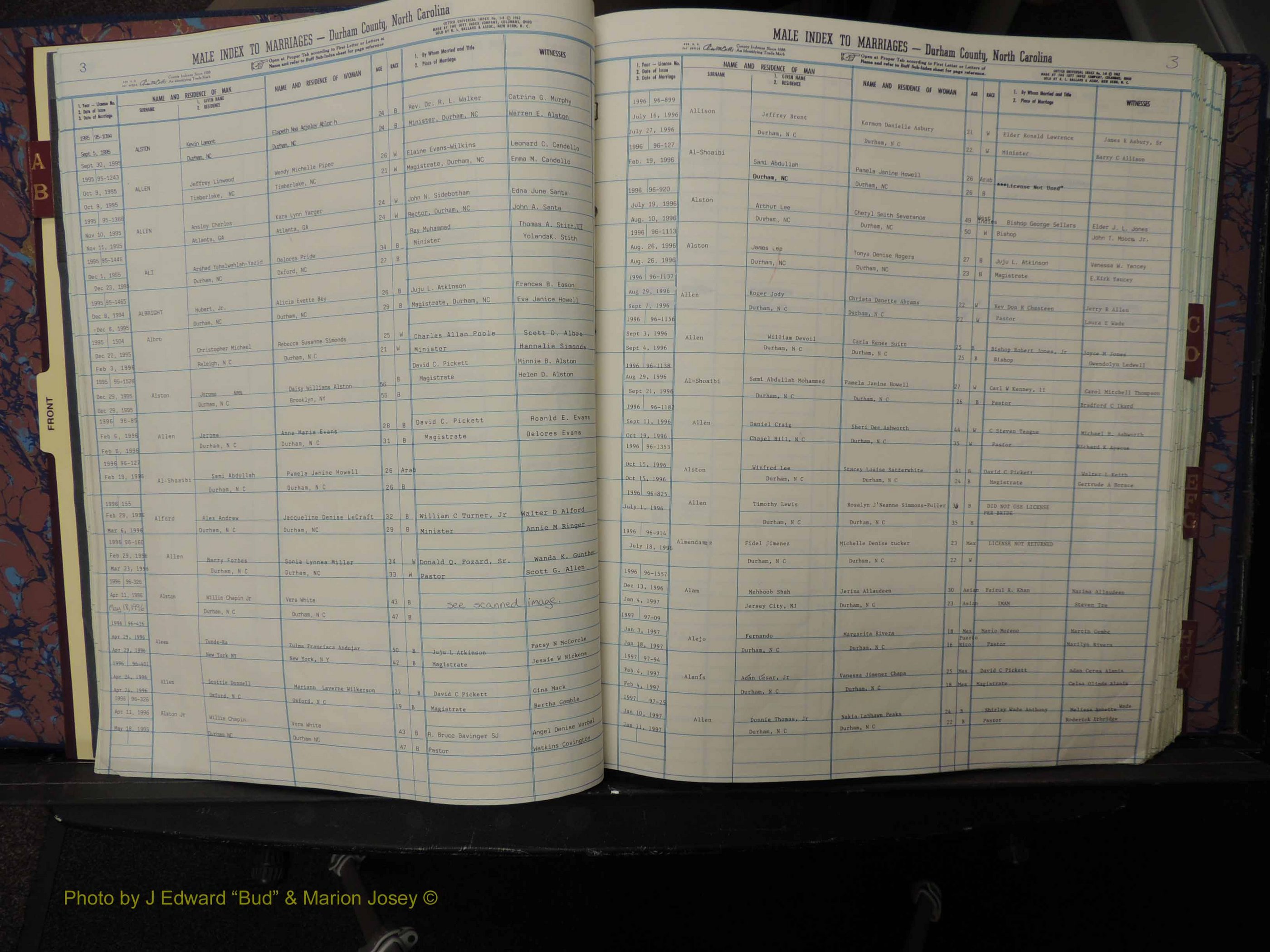 Durham Co, NC, Marriages, Male Index, A-K, 1993-1999 (108).JPG