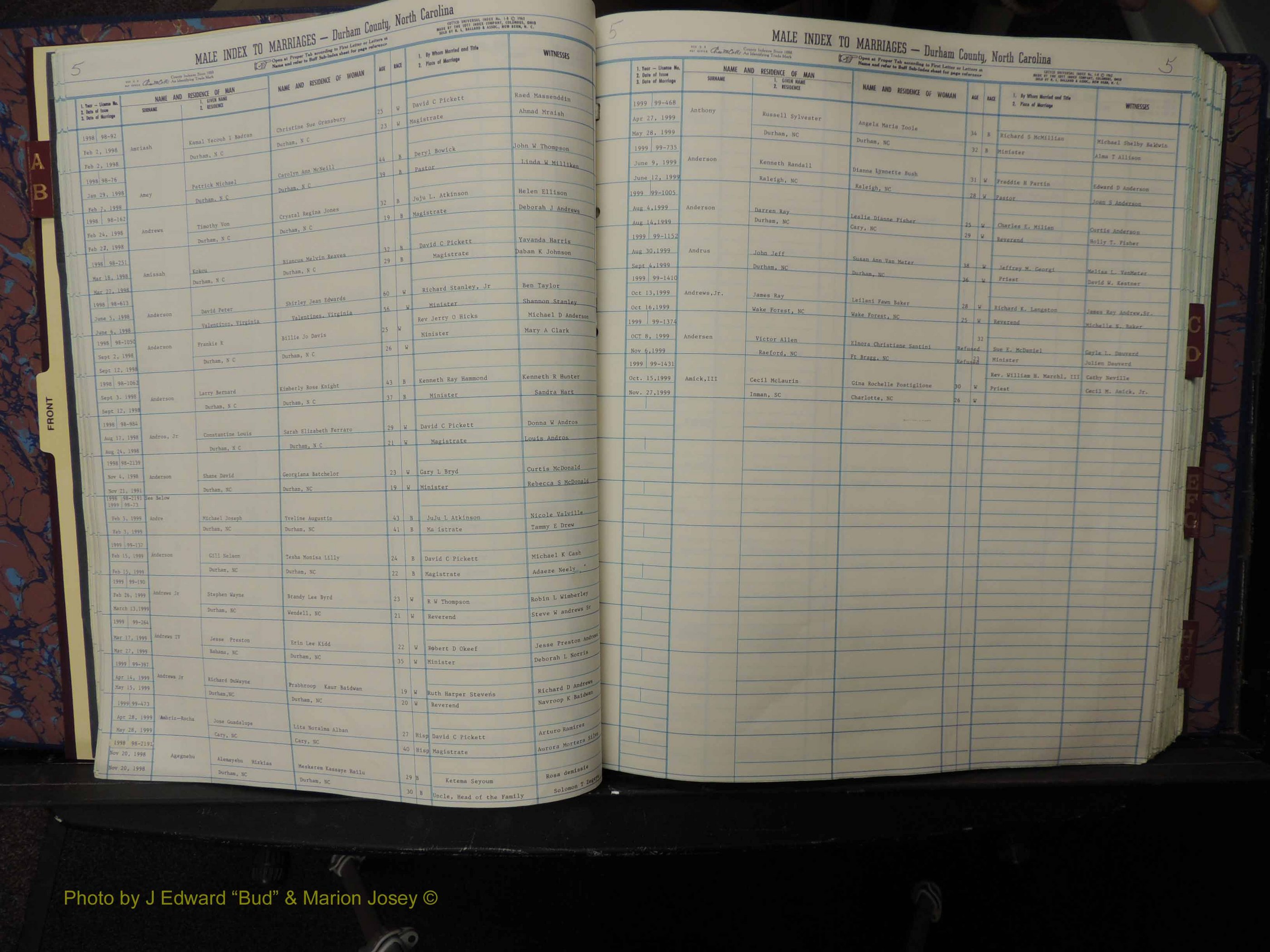 Durham Co, NC, Marriages, Male Index, A-K, 1993-1999 (113).JPG