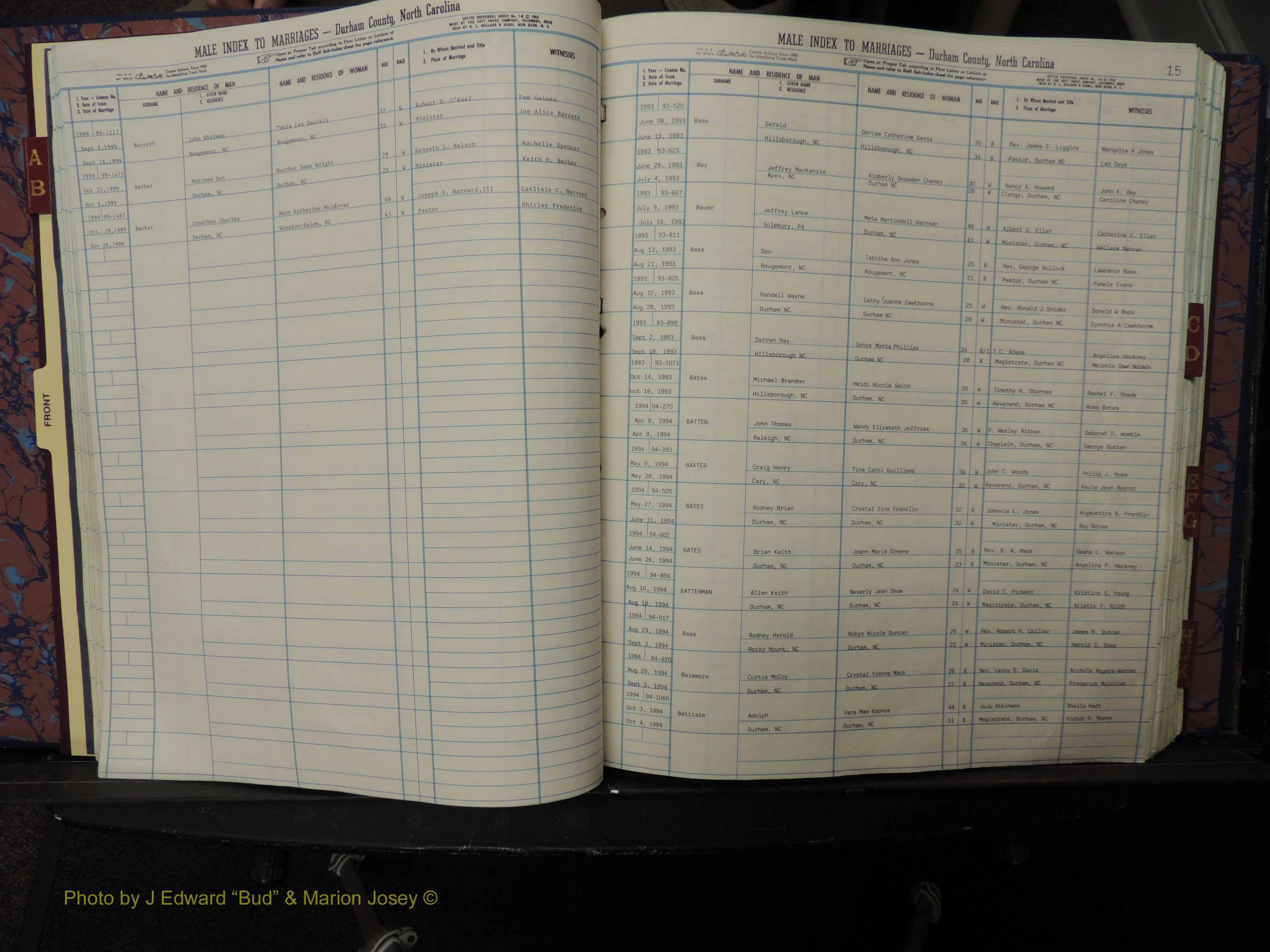 Durham Co, NC, Marriages, Male Index, A-K, 1993-1999 (126).JPG