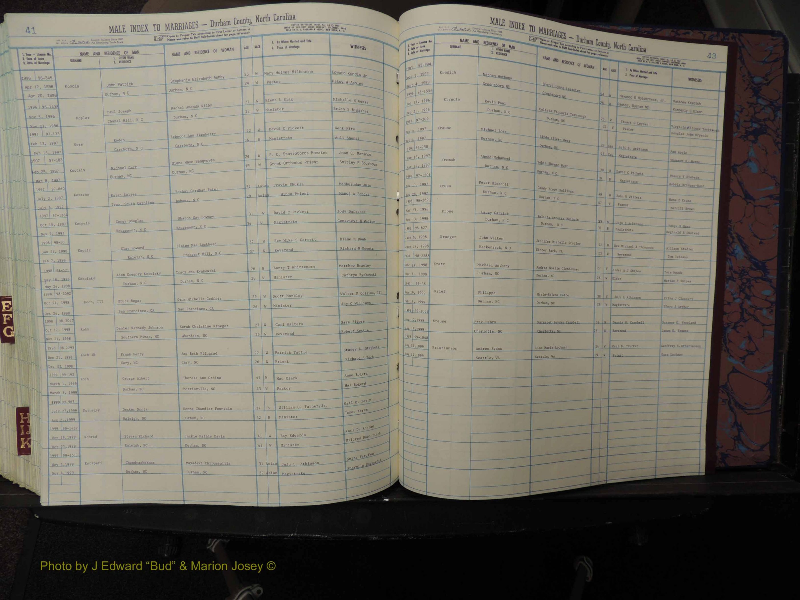 Durham Co, NC, Marriages, Male Index, A-K, 1993-1999 (332).JPG