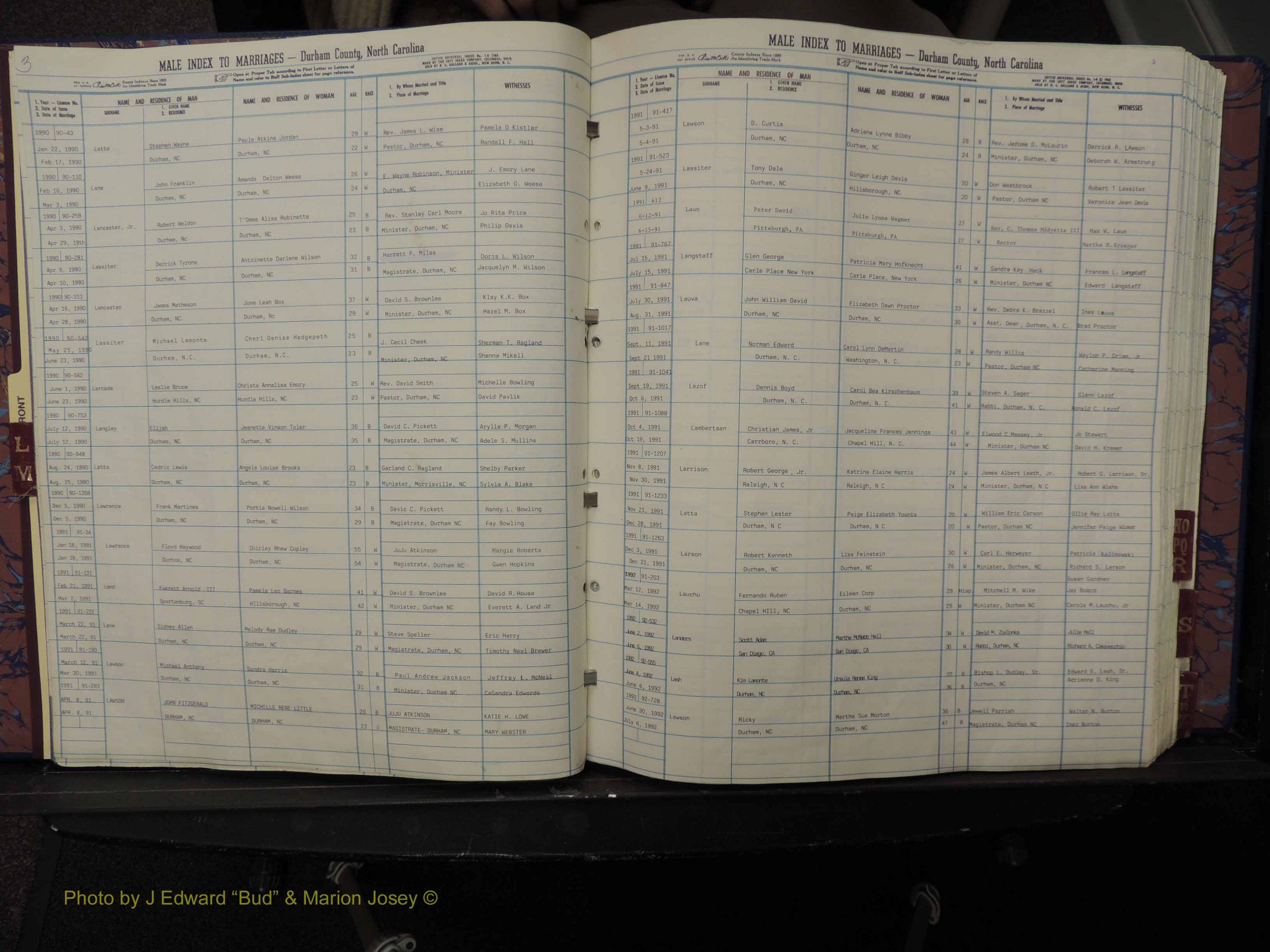 Durham Co, NC, Marriages, Male Index, L-Z, 1986-1992 (105).JPG