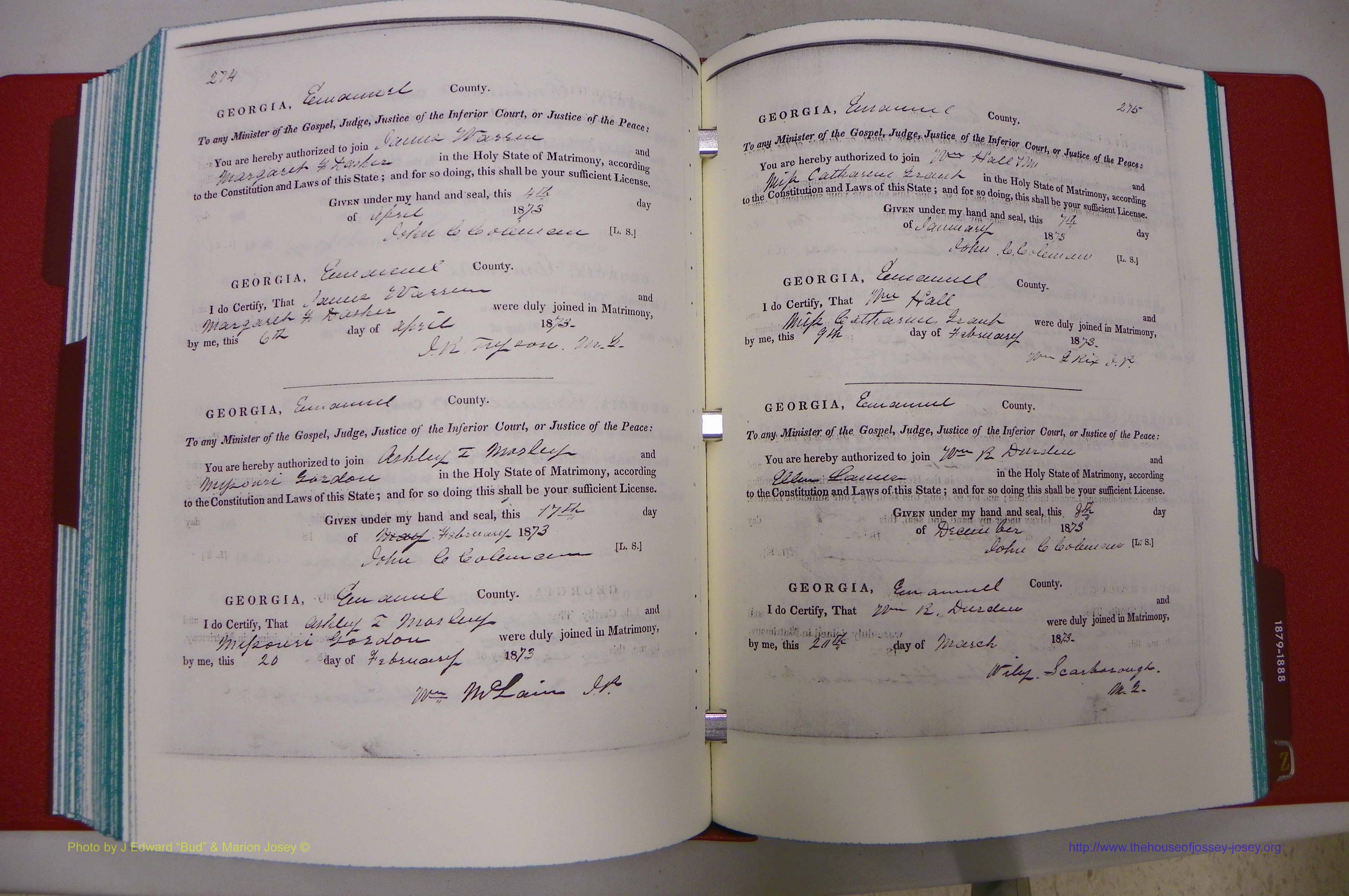 Emanuel Co, GA, Marriages Book A, 1817 - 1888, (205).JPG