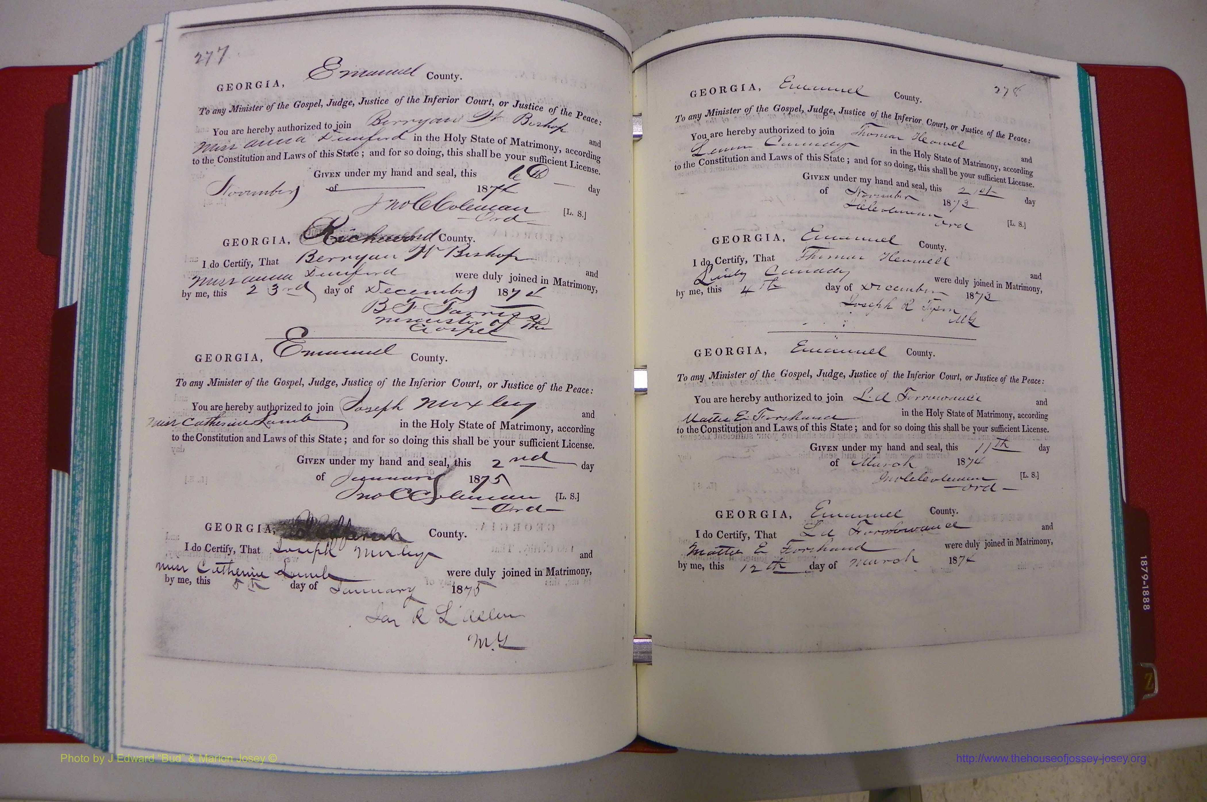 Emanuel Co, GA, Marriages Book A, 1817 - 1888, (207).JPG