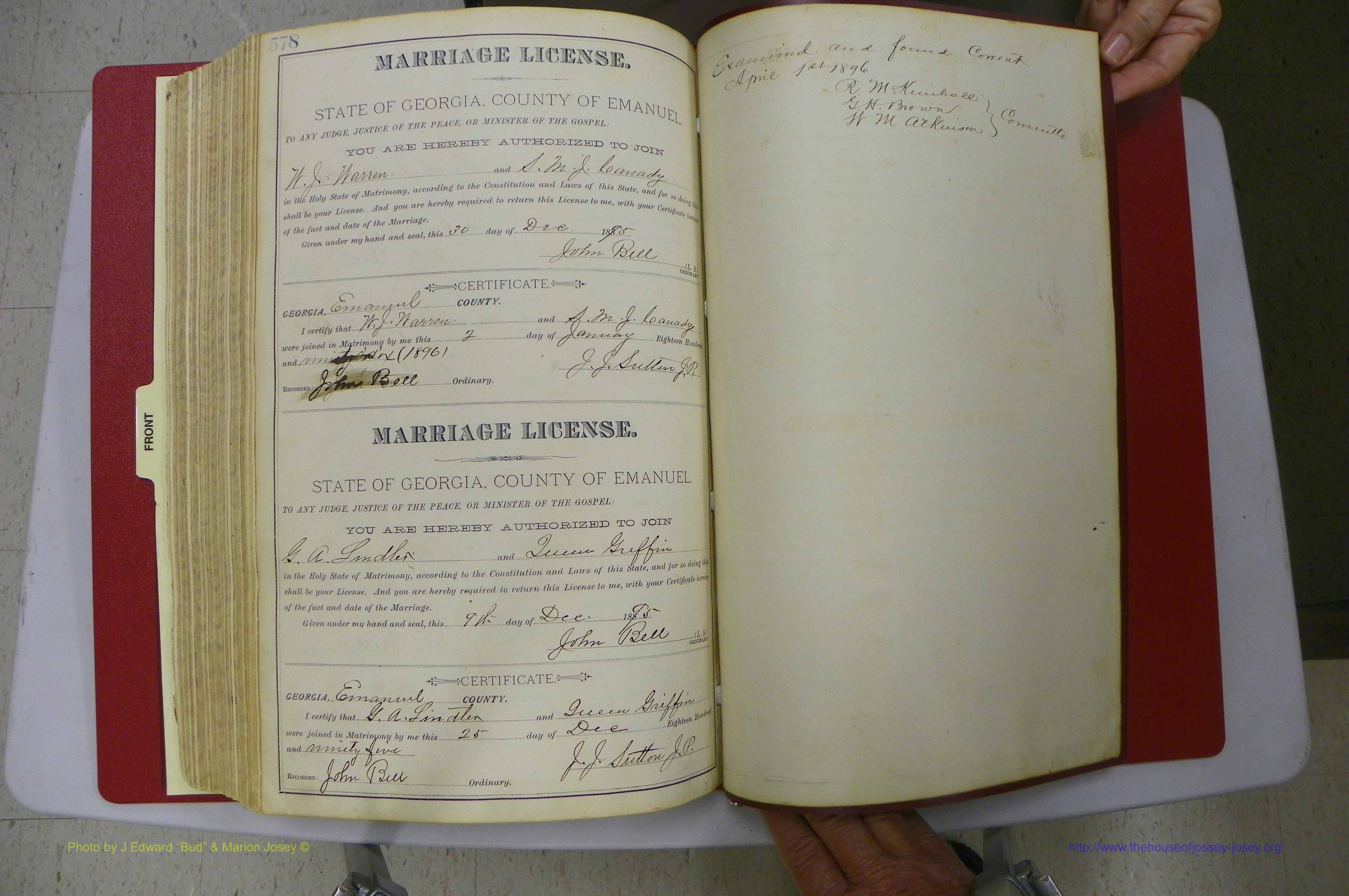 Emanuel Co, GA, Marriages Book B, 1887 - 1895, P 578.JPG