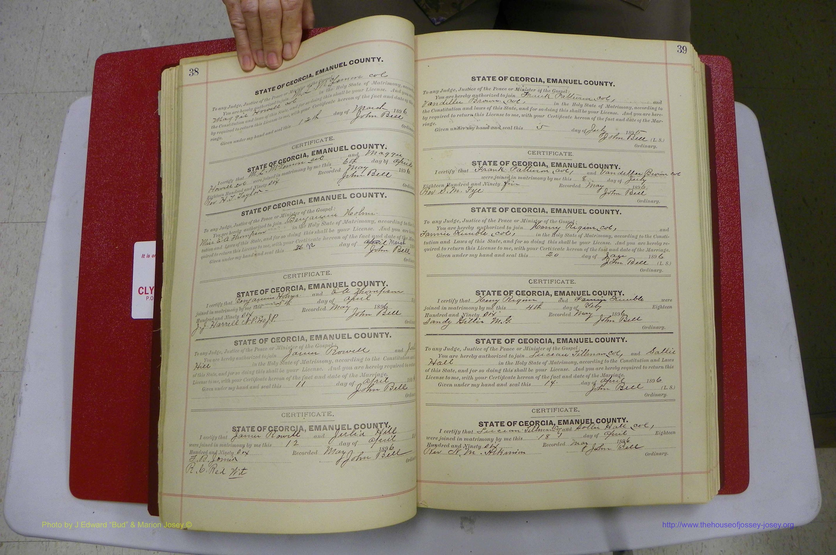 Emanuel Co, GA, Marriages Book C, 1896 - 1903, P 038-039.JPG