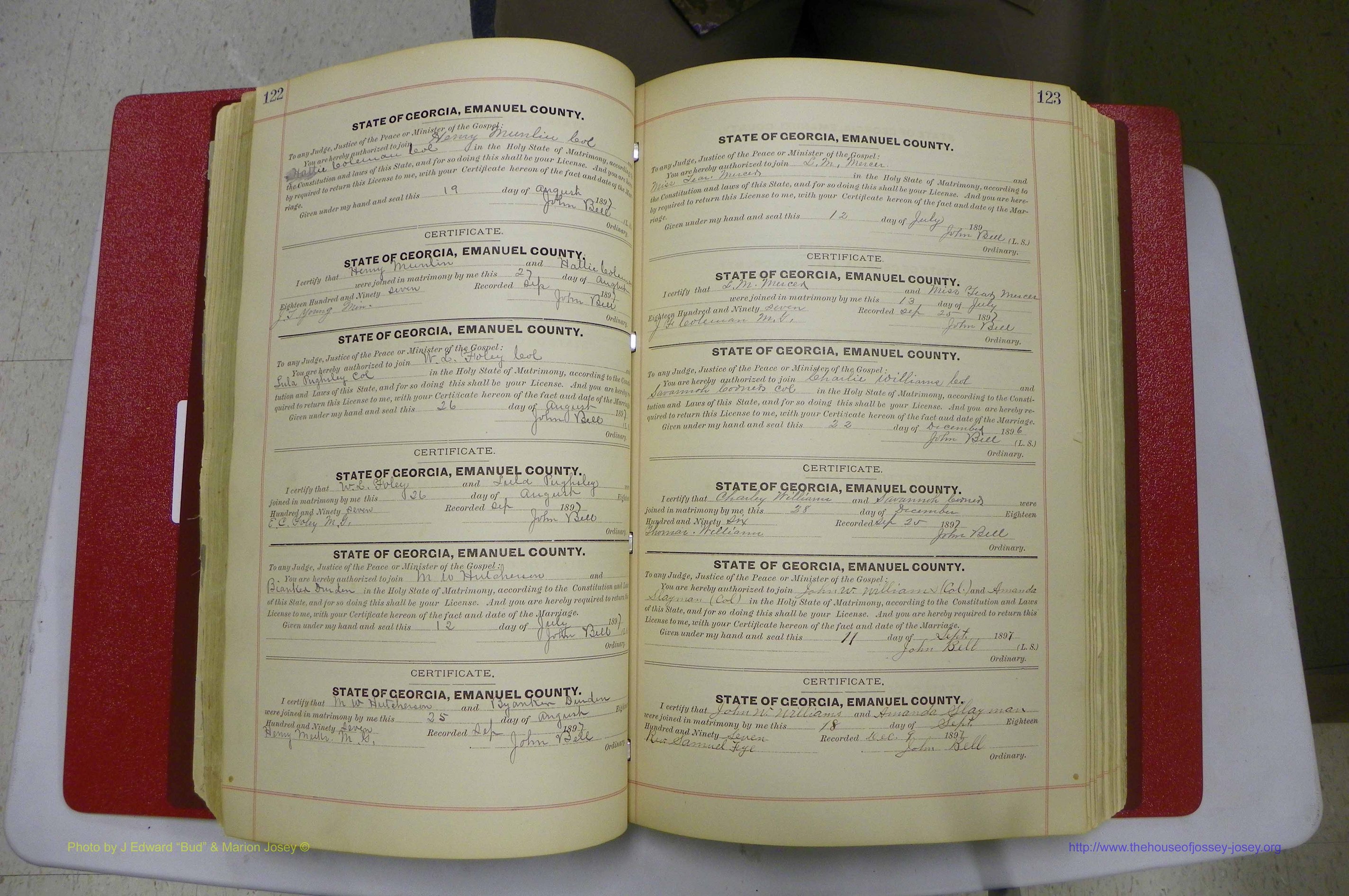 Emanuel Co, GA, Marriages Book C, 1896 - 1903, P 122-123.JPG