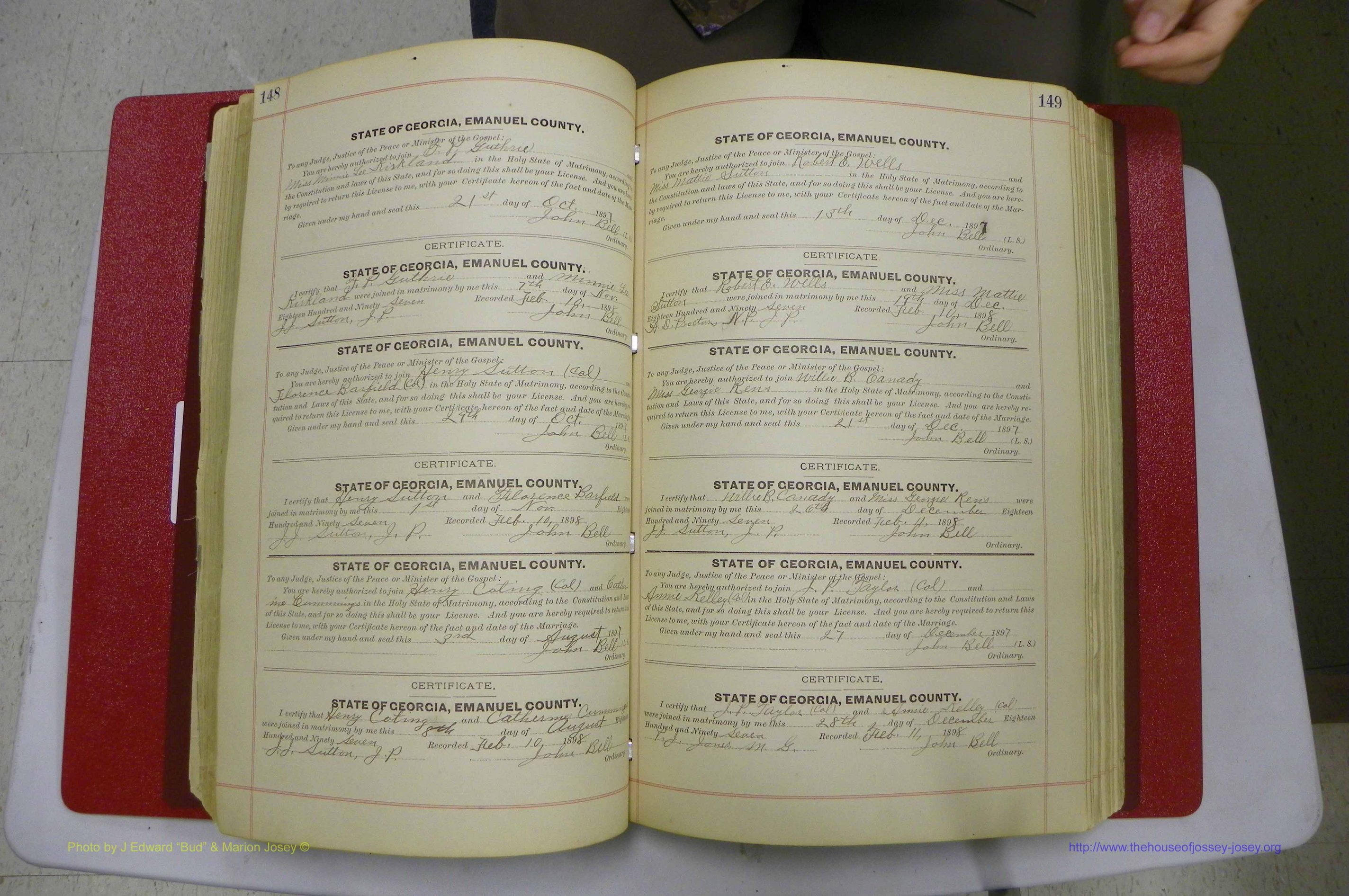 Emanuel Co, GA, Marriages Book C, 1896 - 1903, P 148-149.JPG