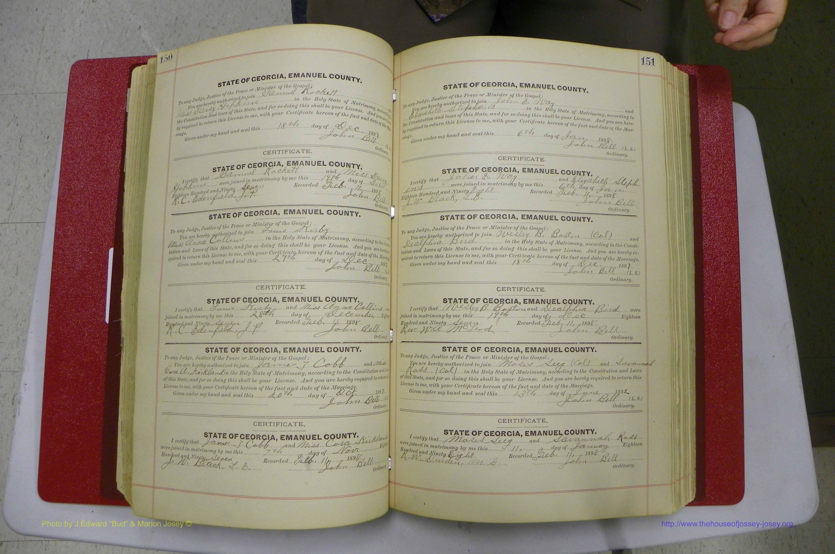 Emanuel Co, GA, Marriages Book C, 1896 - 1903, P 150-151.JPG