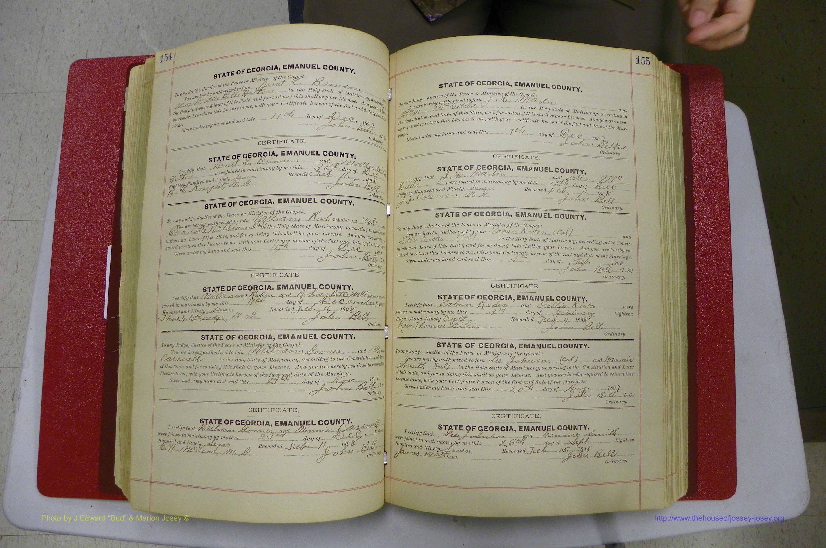 Emanuel Co, GA, Marriages Book C, 1896 - 1903, P 154-155.JPG