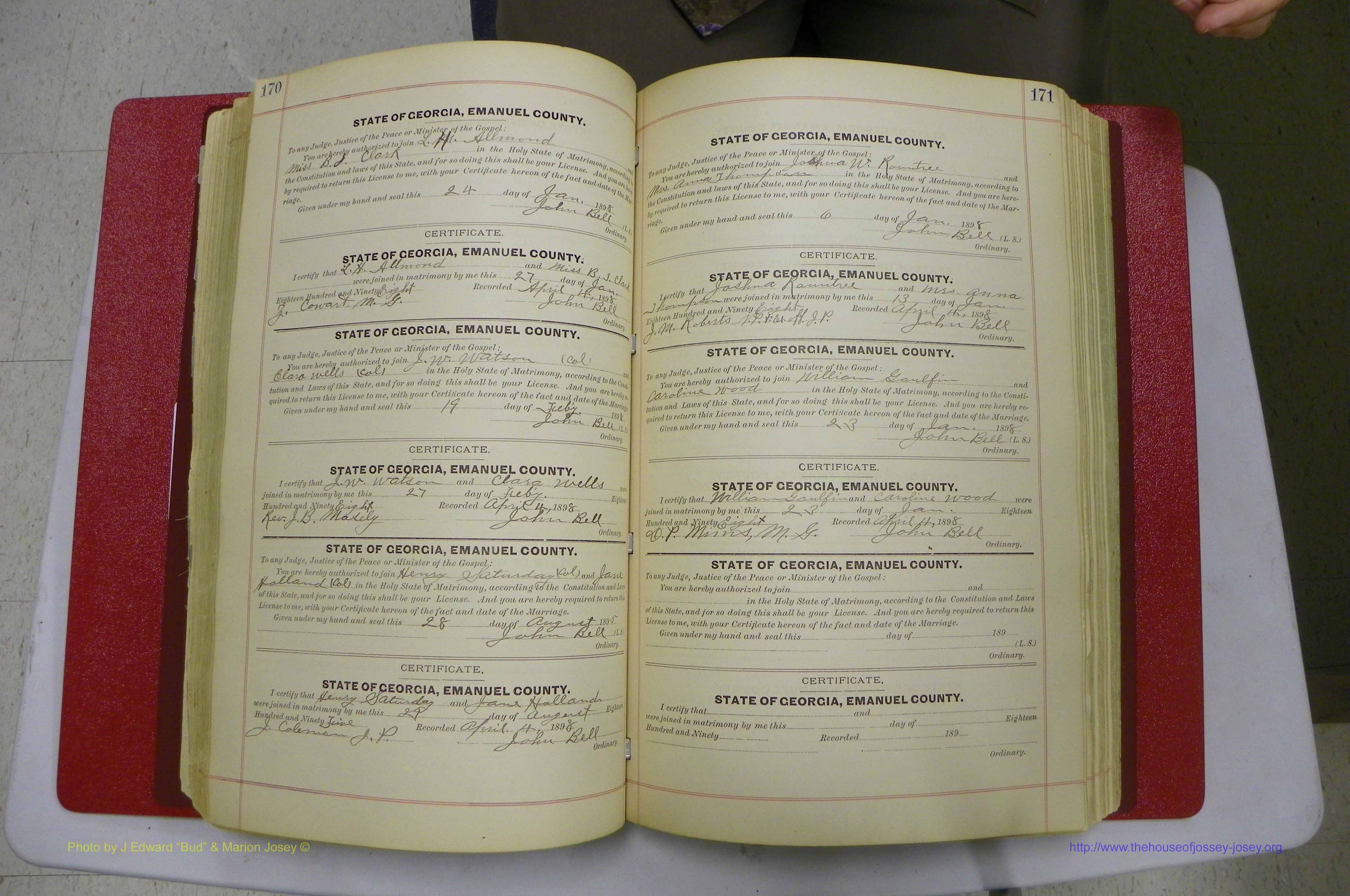 Emanuel Co, GA, Marriages Book C, 1896 - 1903, P 170-171.JPG
