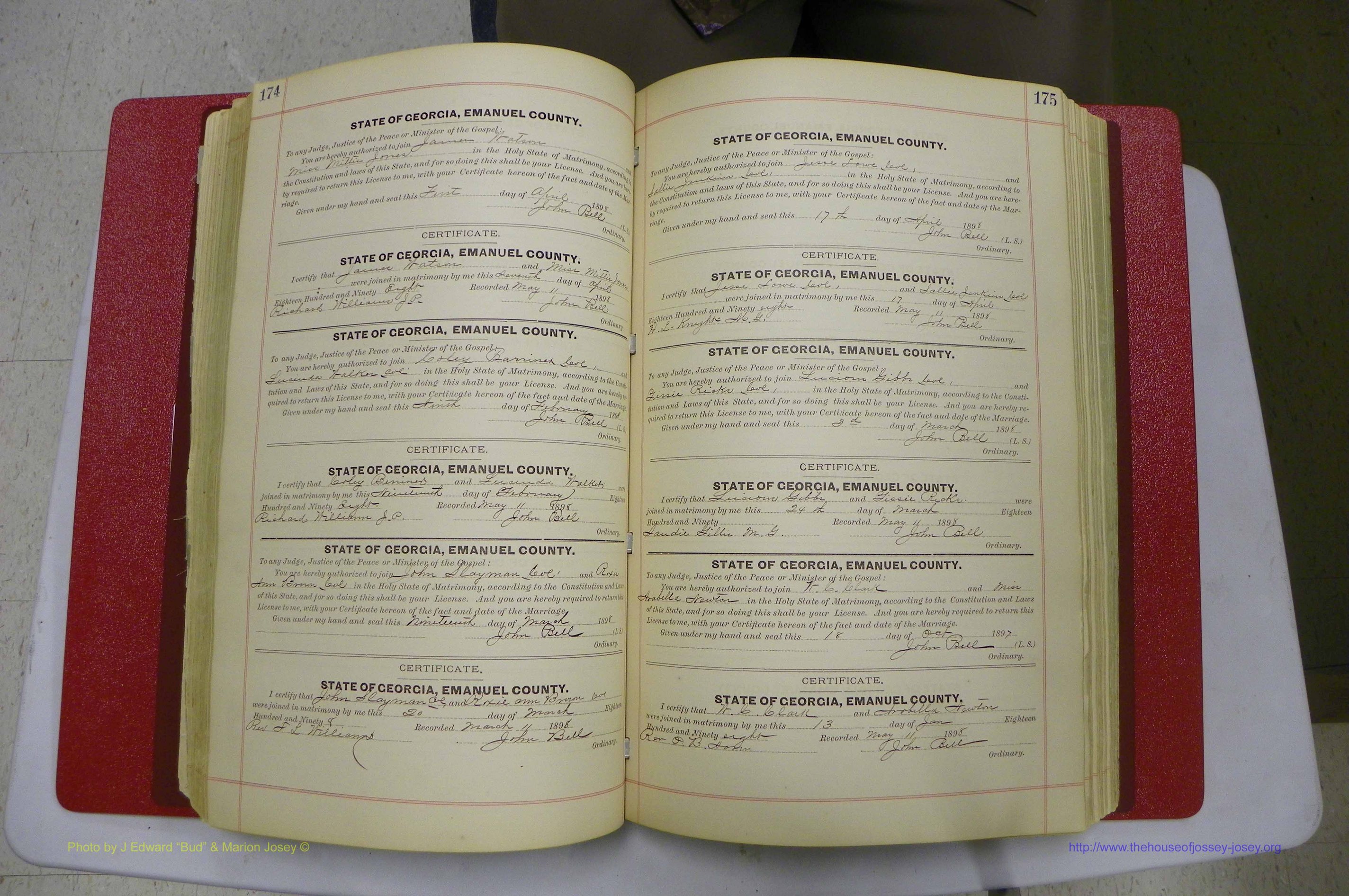 Emanuel Co, GA, Marriages Book C, 1896 - 1903, P 174-175.JPG