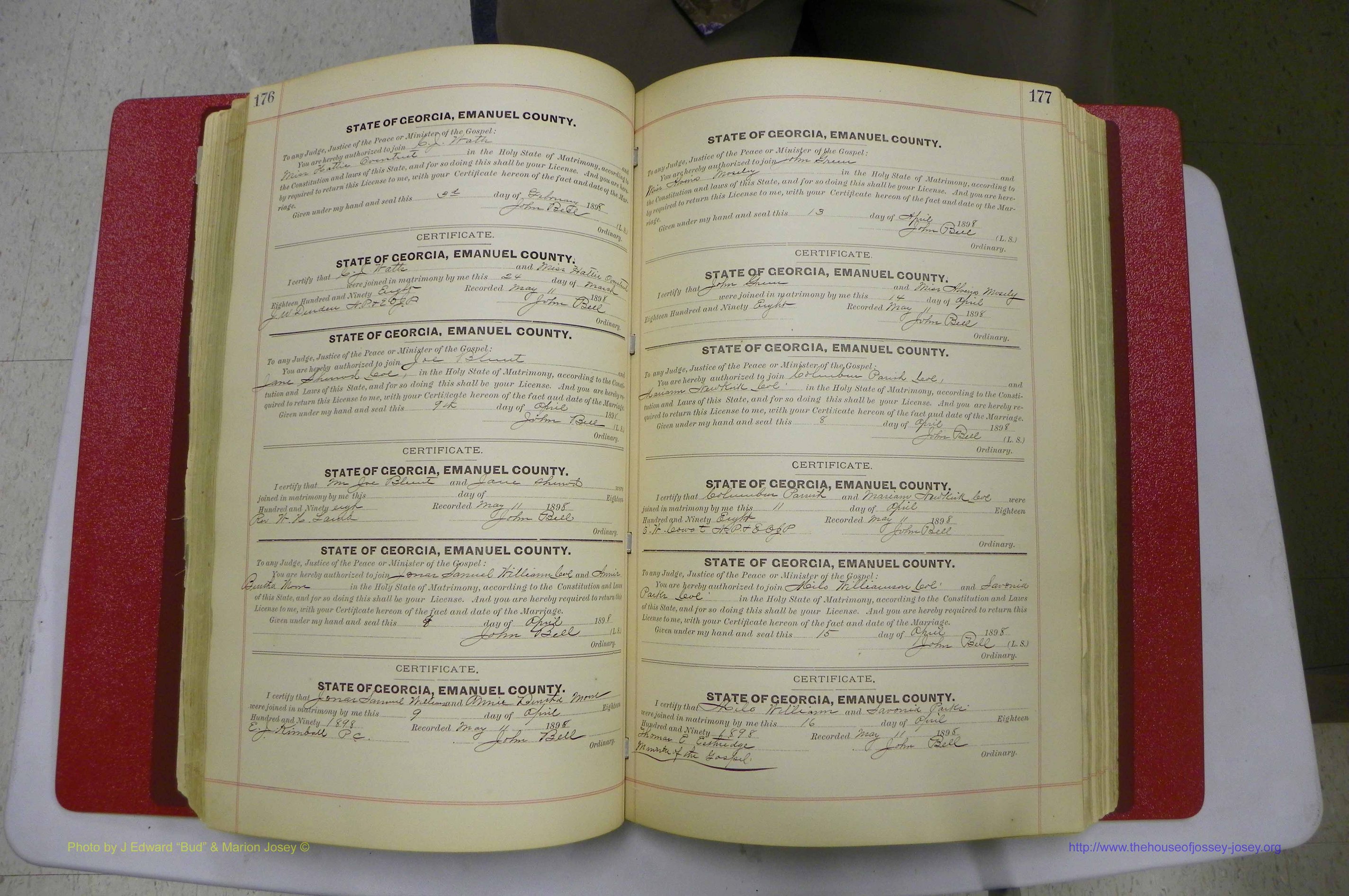 Emanuel Co, GA, Marriages Book C, 1896 - 1903, P 176-177.JPG