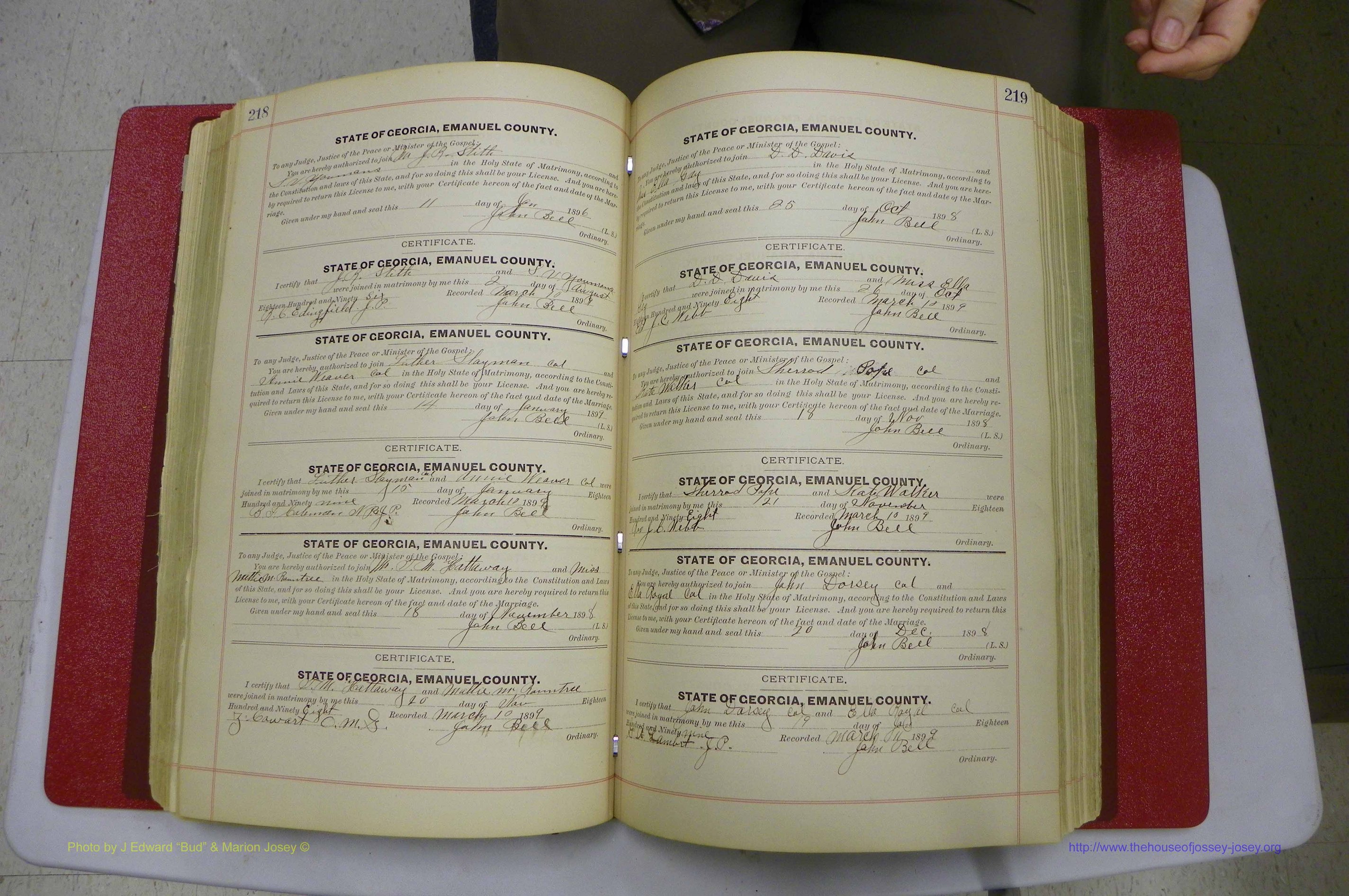 Emanuel Co, GA, Marriages Book C, 1896 - 1903, P 218-219.JPG