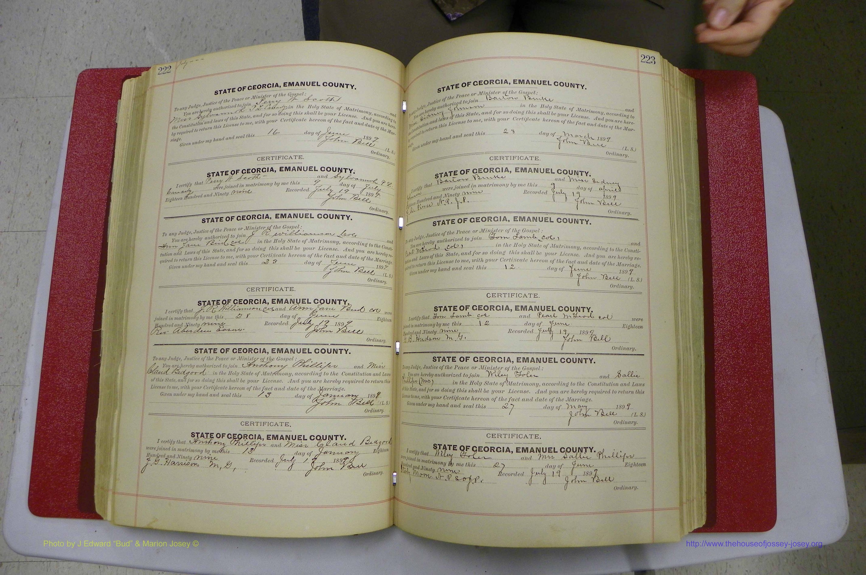 Emanuel Co, GA, Marriages Book C, 1896 - 1903, P 222-223.JPG