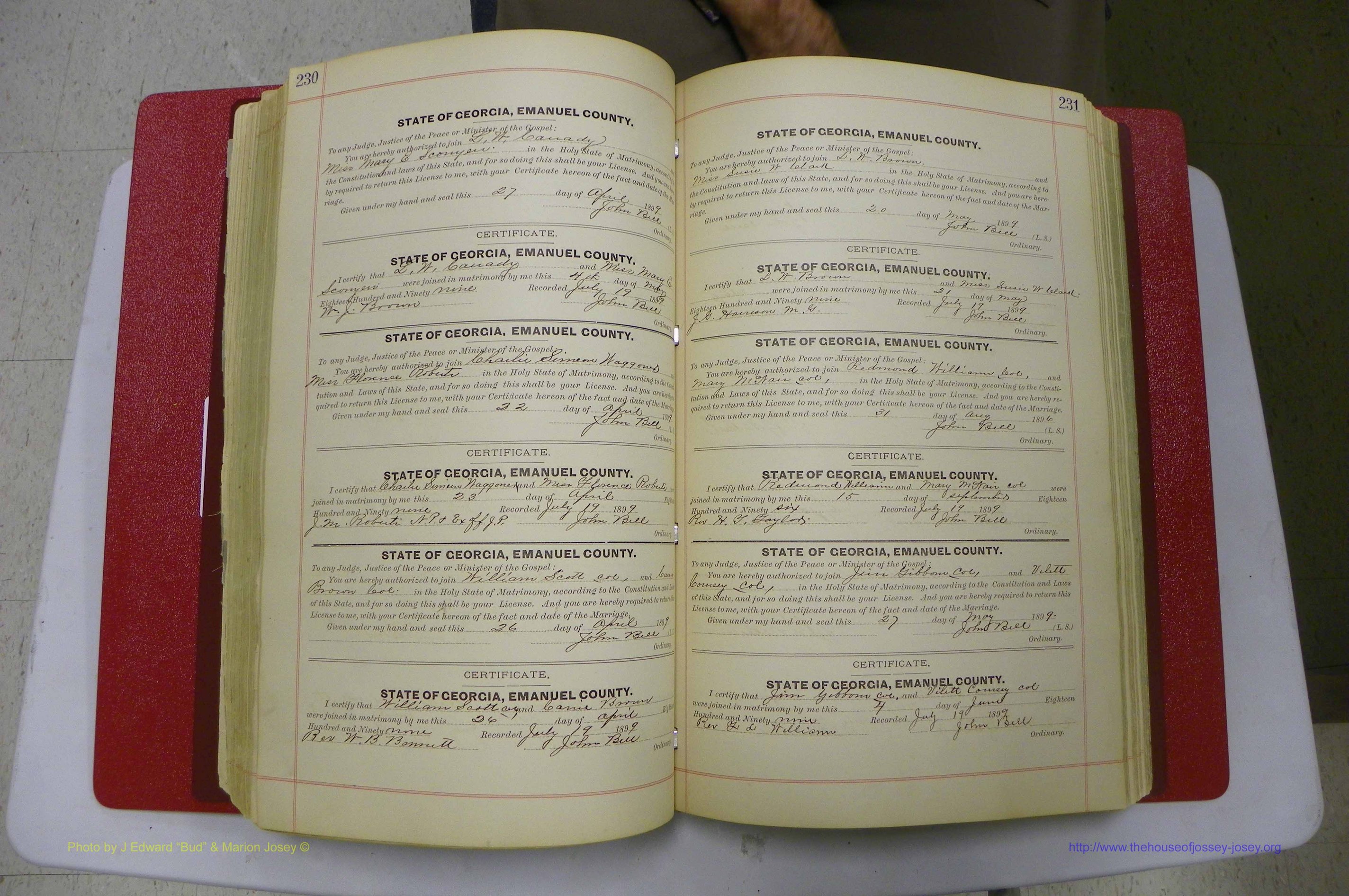 Emanuel Co, GA, Marriages Book C, 1896 - 1903, P 230-231.JPG
