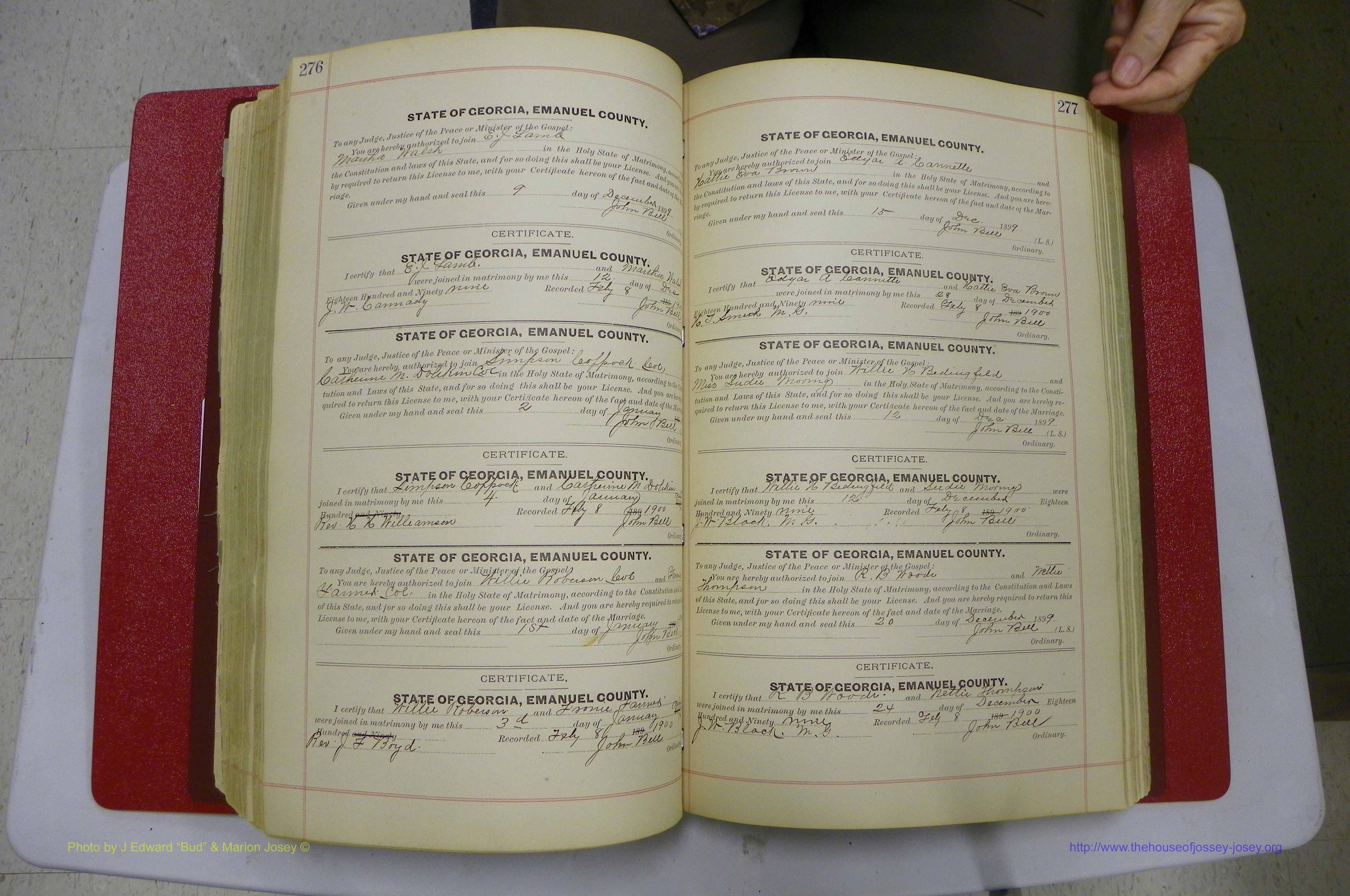 Emanuel Co, GA, Marriages Book C, 1896 - 1903, P 276-277.JPG