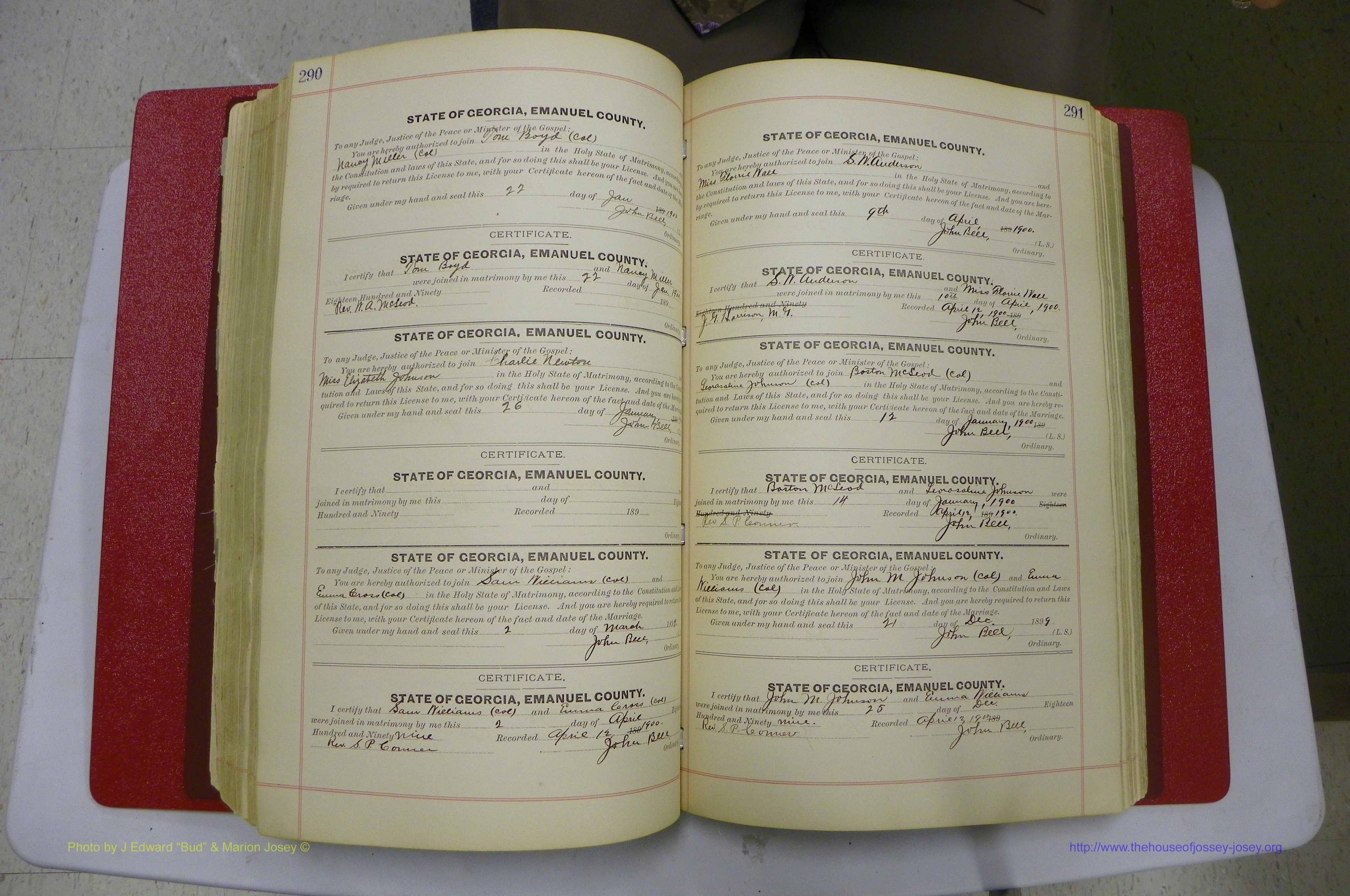 Emanuel Co, GA, Marriages Book C, 1896 - 1903, P 290-291.JPG