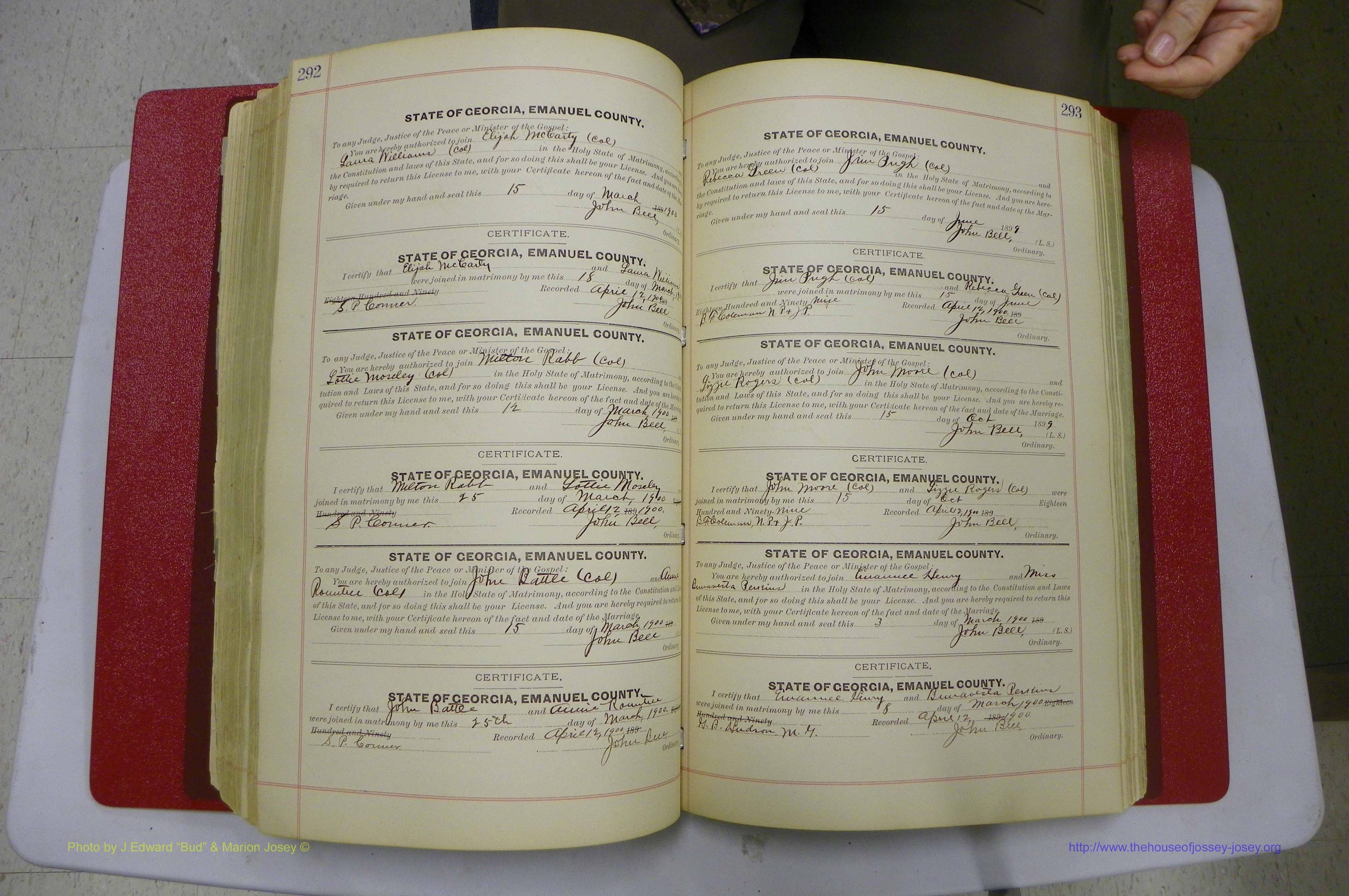 Emanuel Co, GA, Marriages Book C, 1896 - 1903, P 292-293.JPG