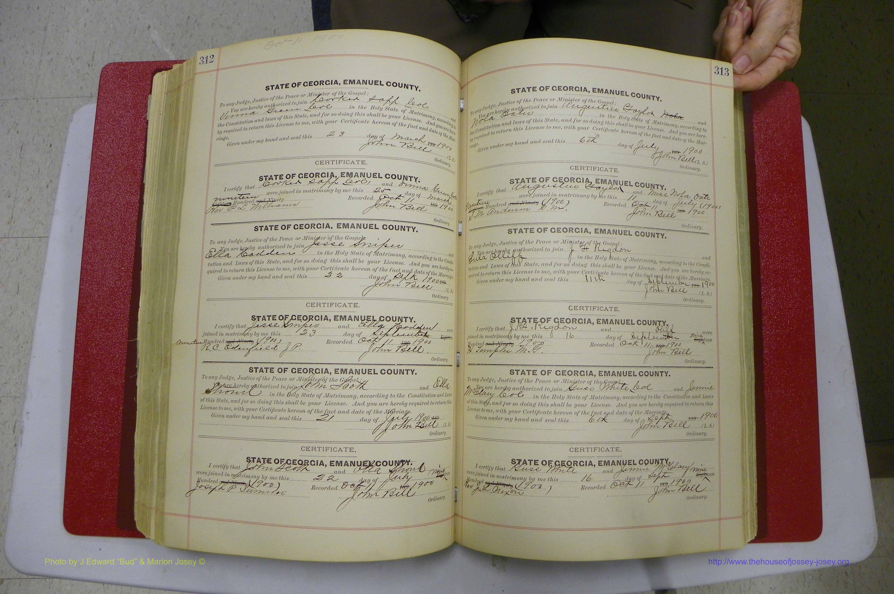 Emanuel Co, GA, Marriages Book C, 1896 - 1903, P 312-313.JPG