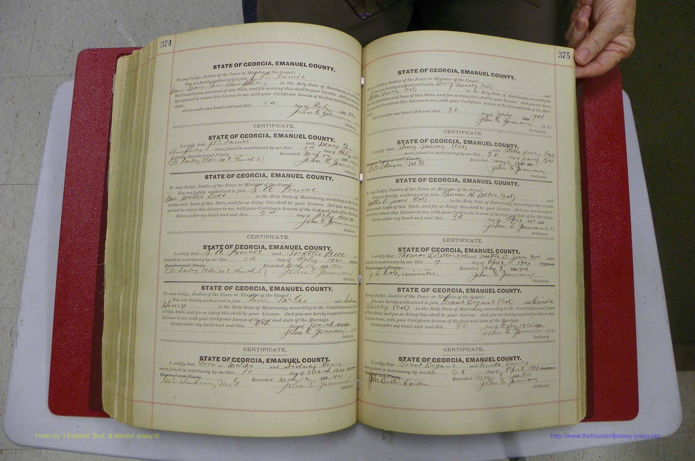 Emanuel Co, GA, Marriages Book C, 1896 - 1903, P 374-375.JPG