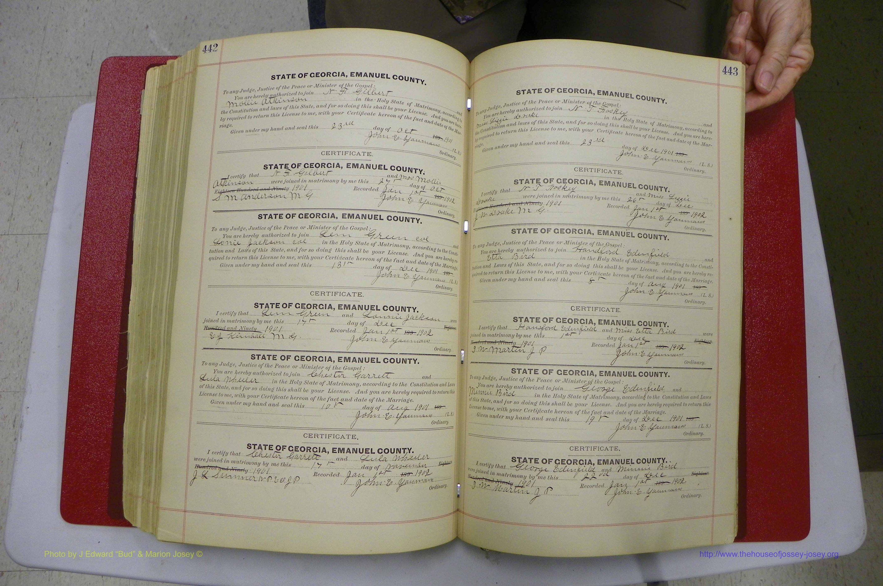 Emanuel Co, GA, Marriages Book C, 1896 - 1903, P 442-443.JPG
