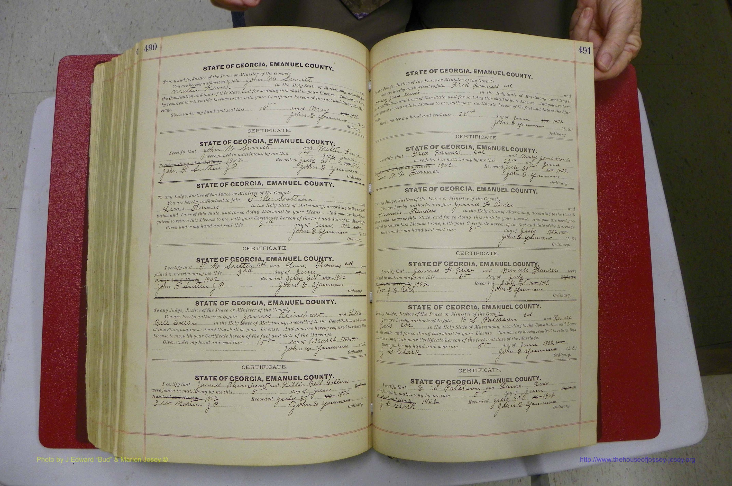 Emanuel Co, GA, Marriages Book C, 1896 - 1903, P 490-491.JPG