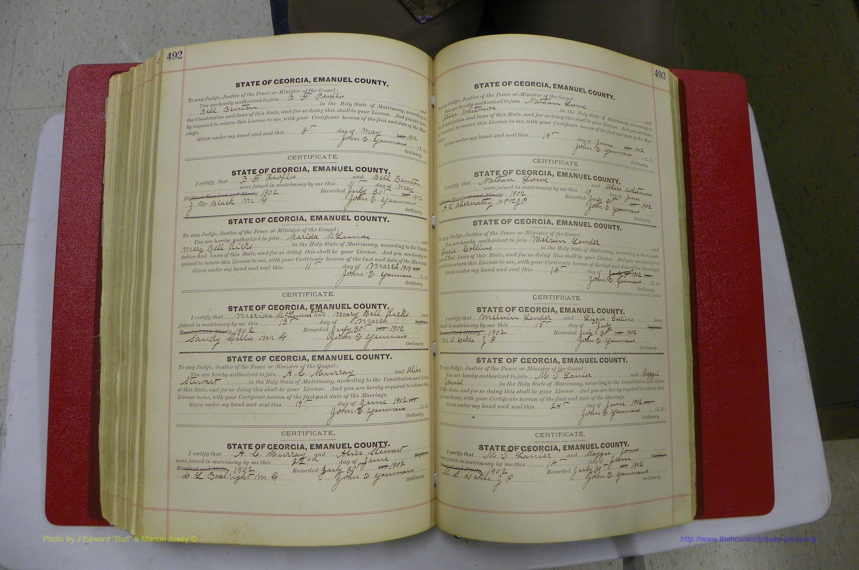 Emanuel Co, GA, Marriages Book C, 1896 - 1903, P 492-493.JPG