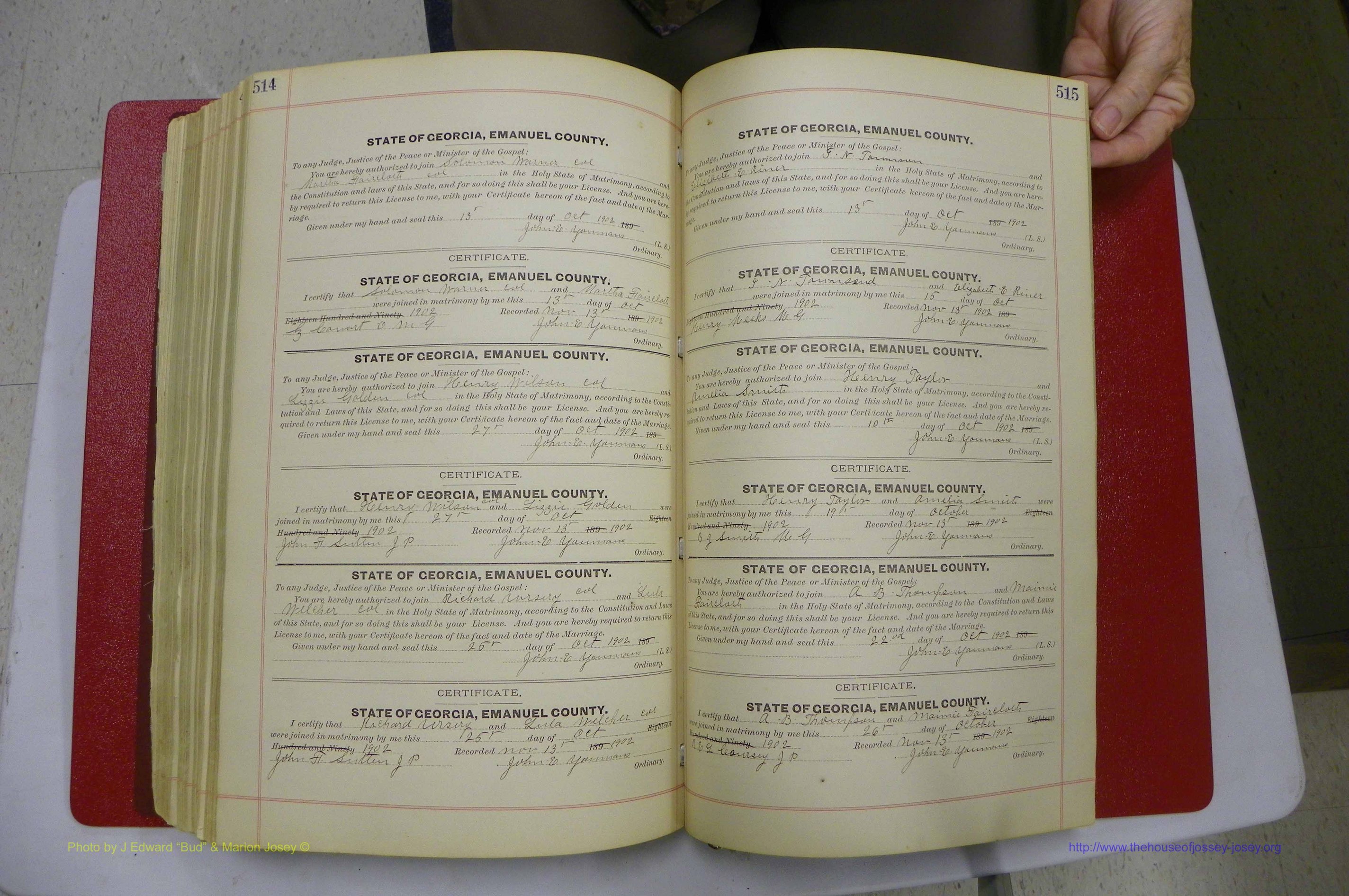 Emanuel Co, GA, Marriages Book C, 1896 - 1903, P 514-515.JPG