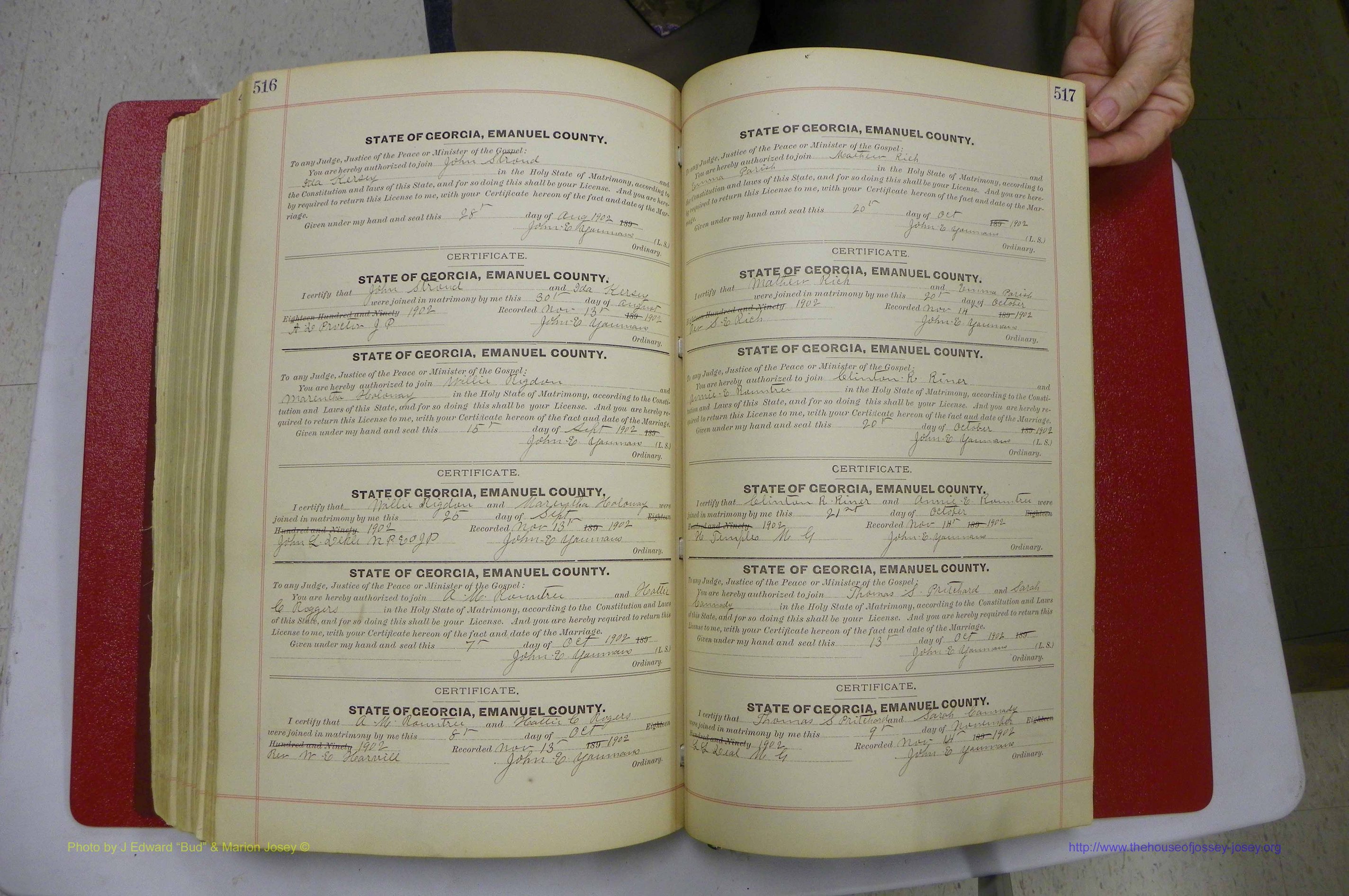 Emanuel Co, GA, Marriages Book C, 1896 - 1903, P 516-517.JPG