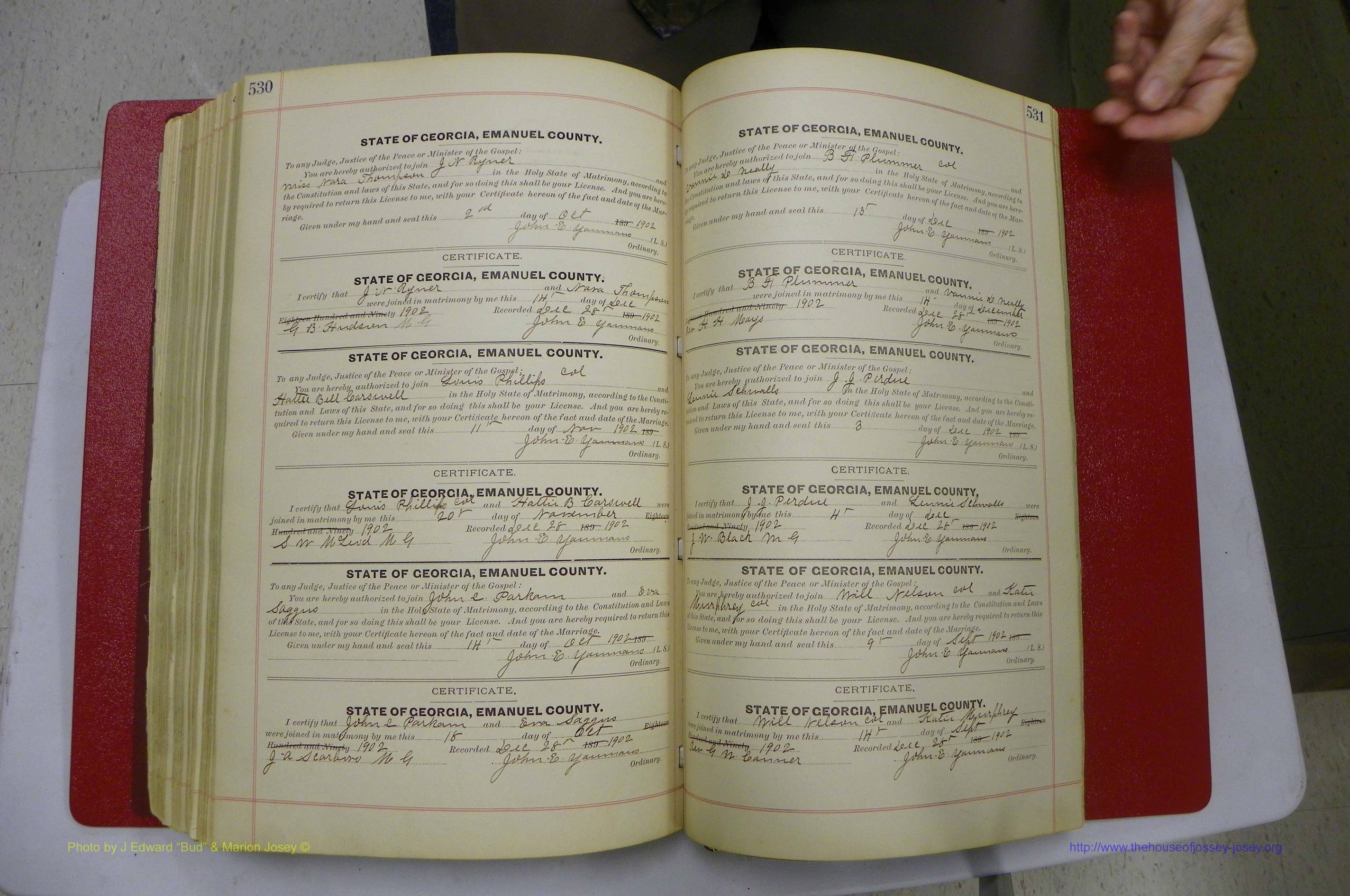 Emanuel Co, GA, Marriages Book C, 1896 - 1903, P 530-531.JPG
