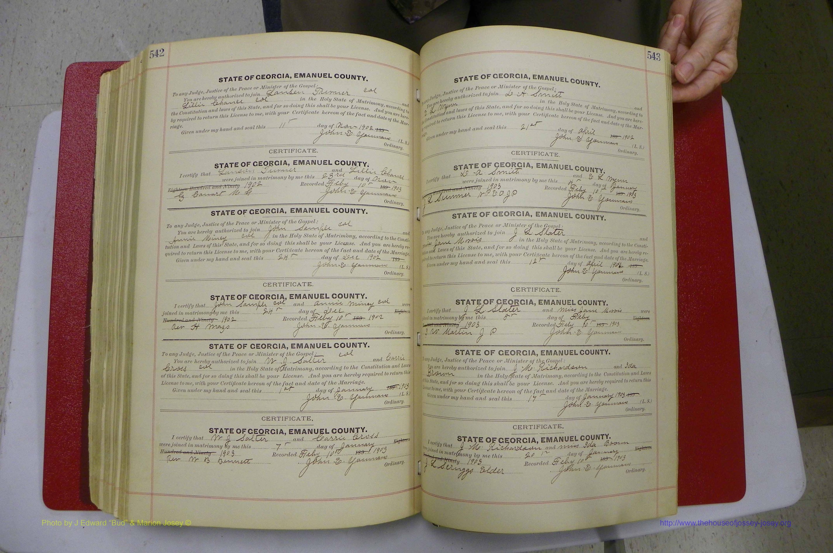Emanuel Co, GA, Marriages Book C, 1896 - 1903, P 542-543.JPG