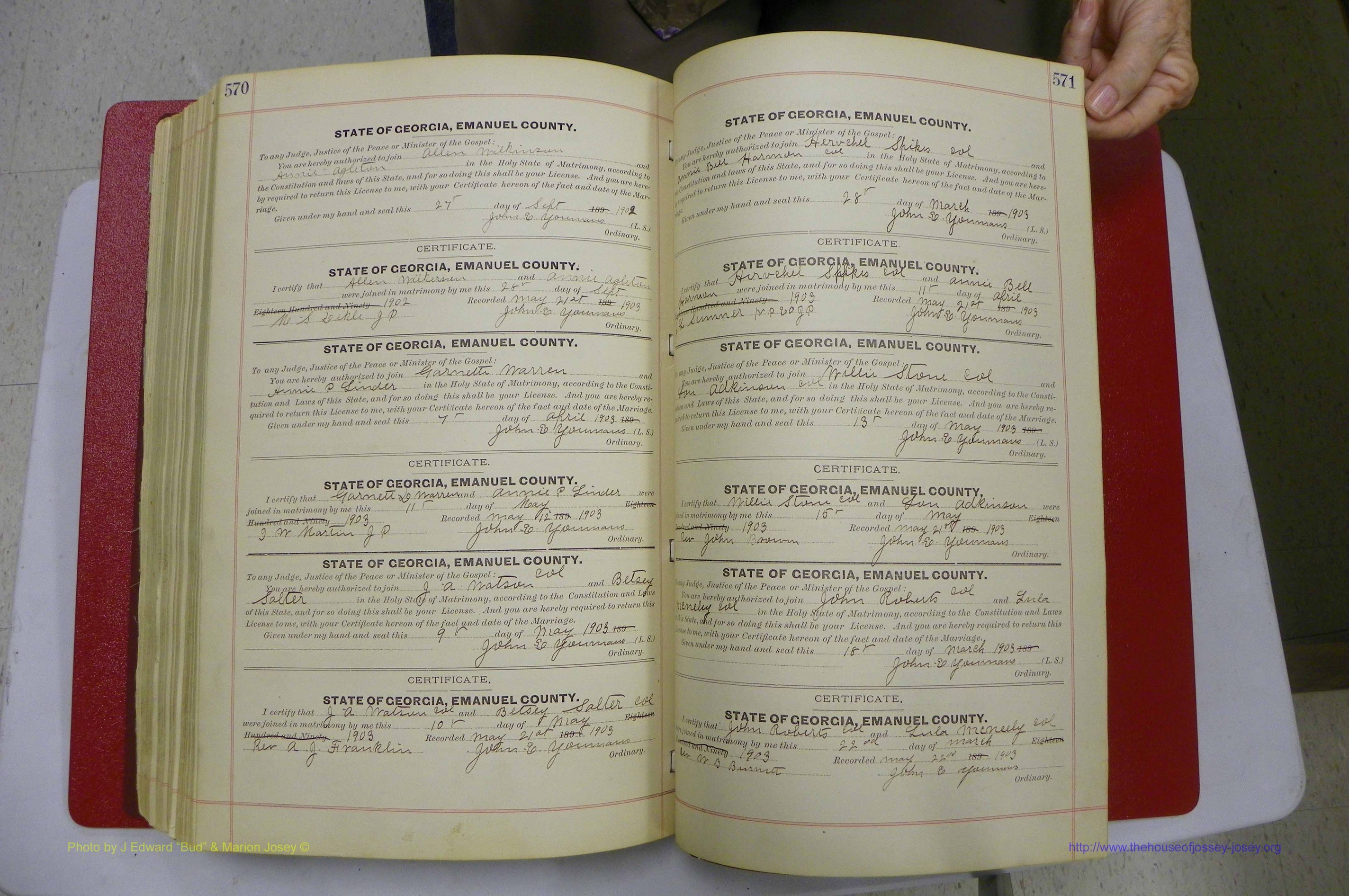 Emanuel Co, GA, Marriages Book C, 1896 - 1903, P 570-571.JPG