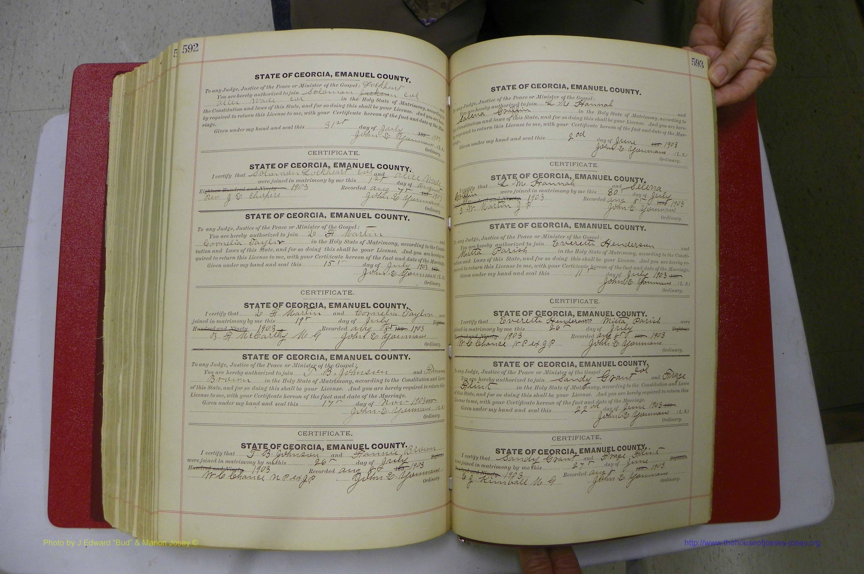 Emanuel Co, GA, Marriages Book C, 1896 - 1903, P 592-593.JPG