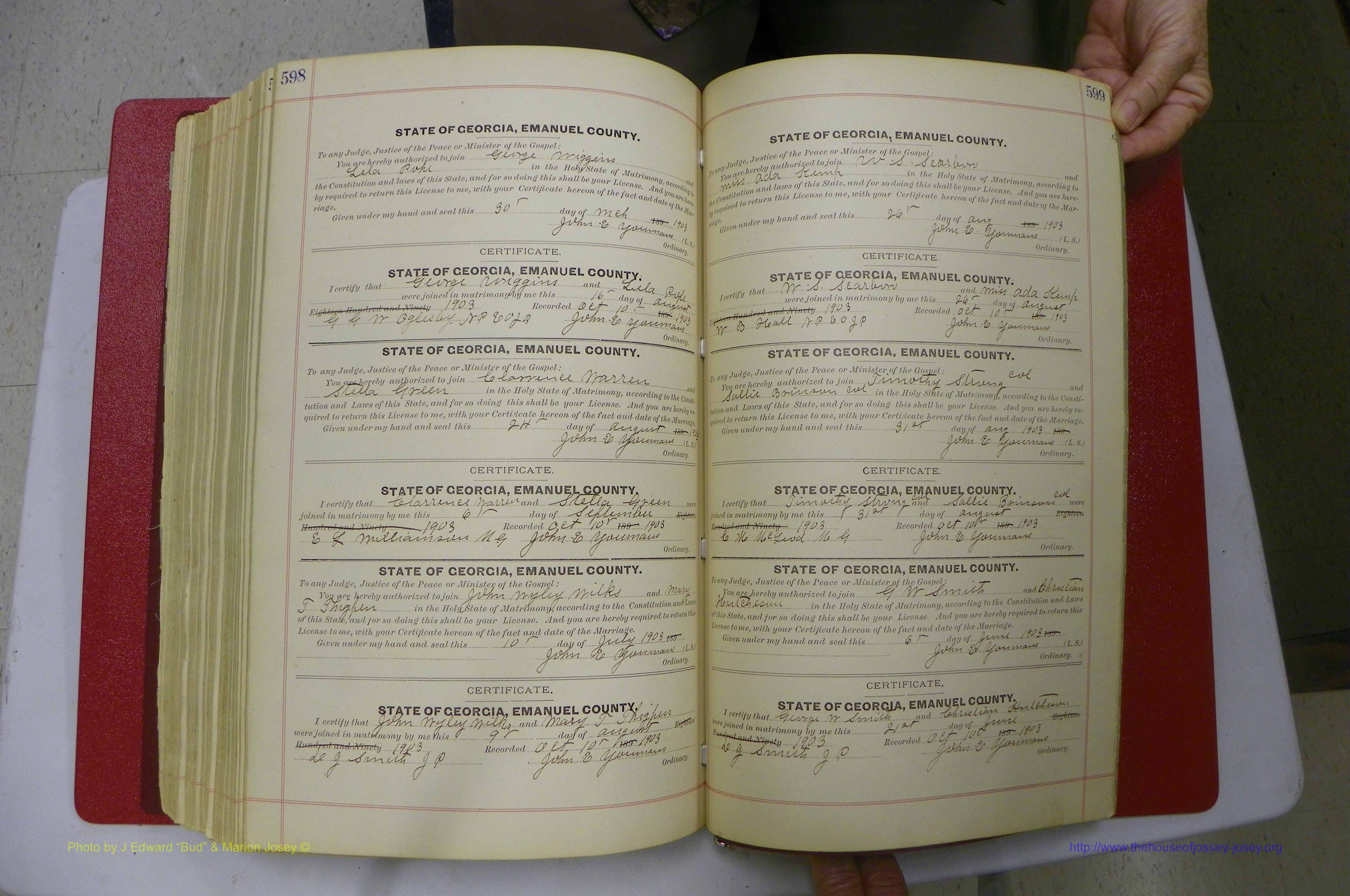 Emanuel Co, GA, Marriages Book C, 1896 - 1903, P 598-599.JPG