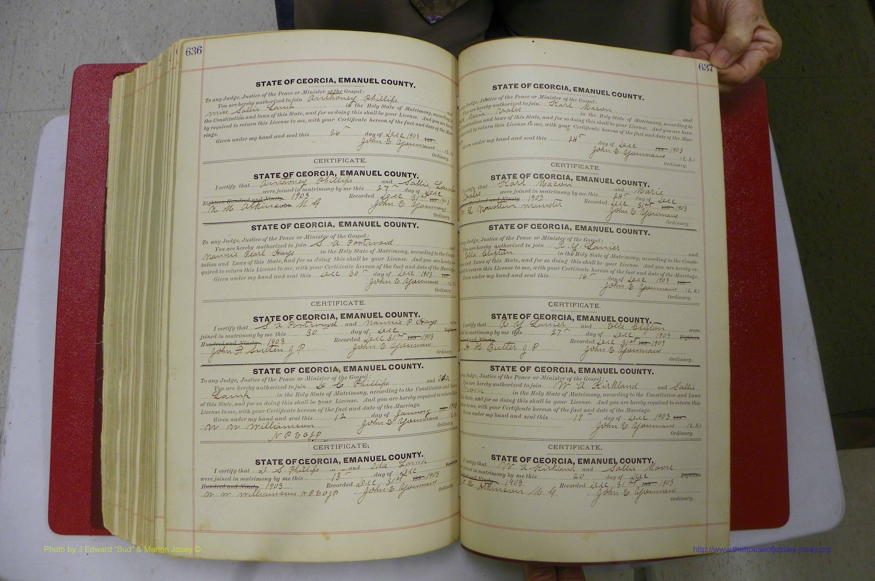 Emanuel Co, GA, Marriages Book C, 1896 - 1903, P 636-637.JPG