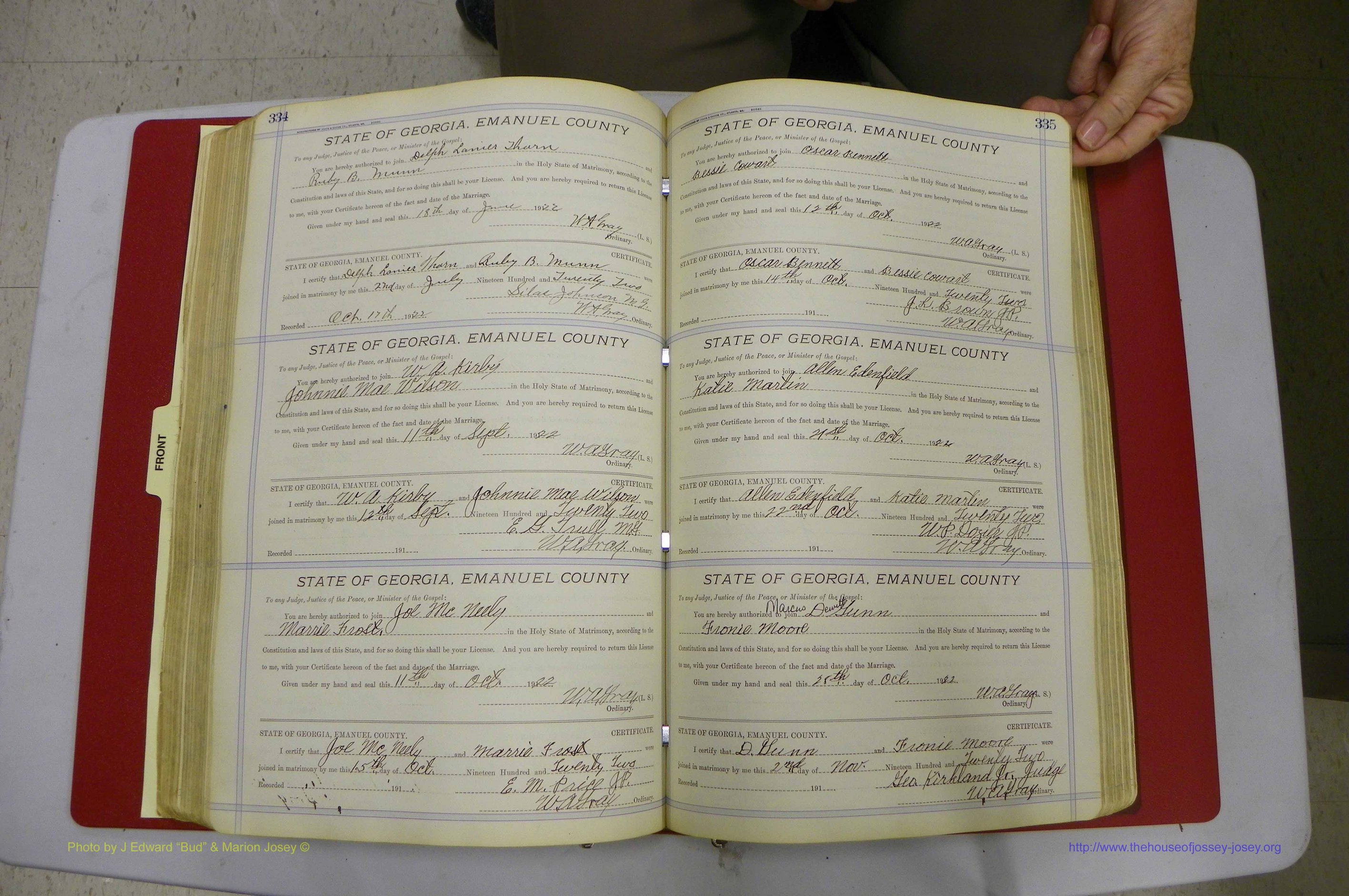 Emanuel Co, GA, Marriages Book E, 1915 - 1928, P 334-335.JPG