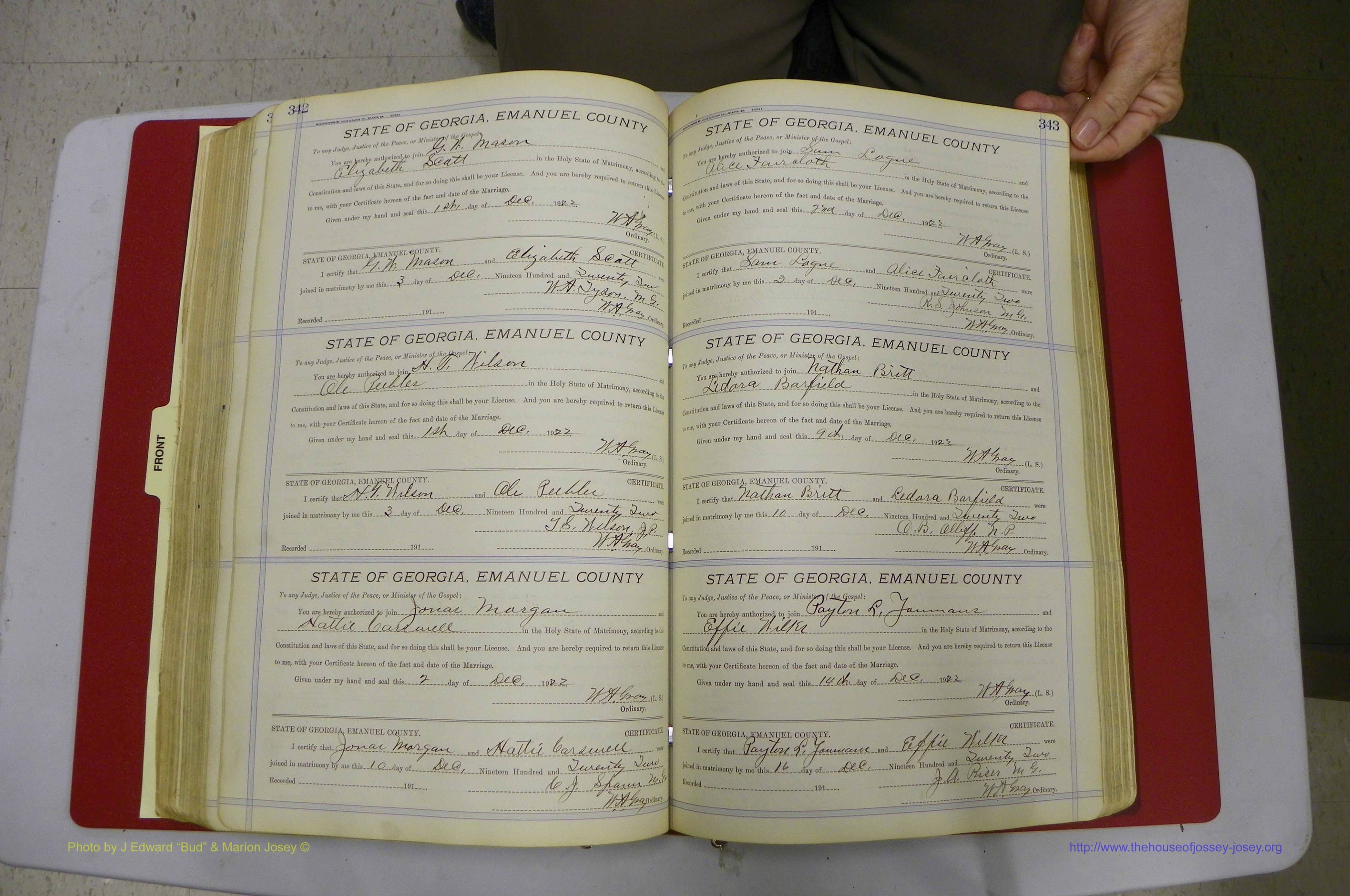 Emanuel Co, GA, Marriages Book E, 1915 - 1928, P 342-343.JPG