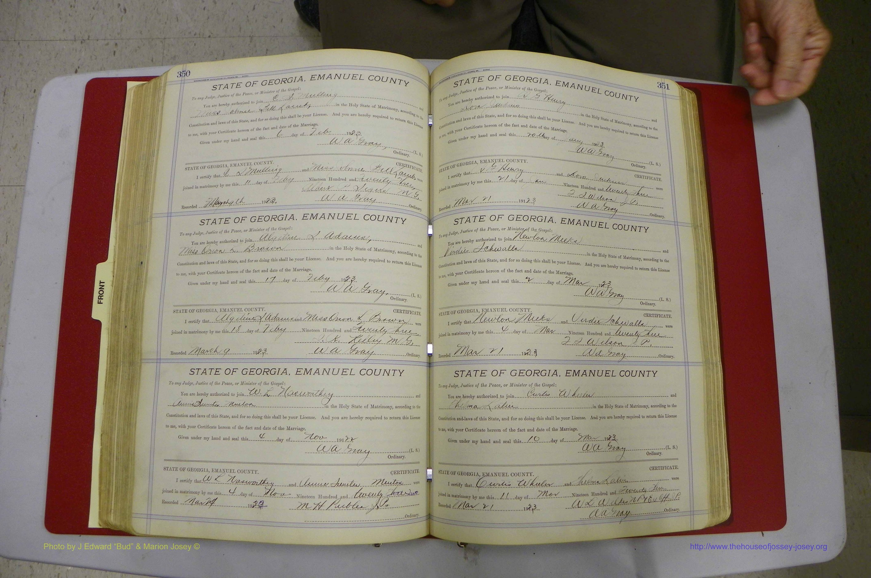 Emanuel Co, GA, Marriages Book E, 1915 - 1928, P 350-351.JPG