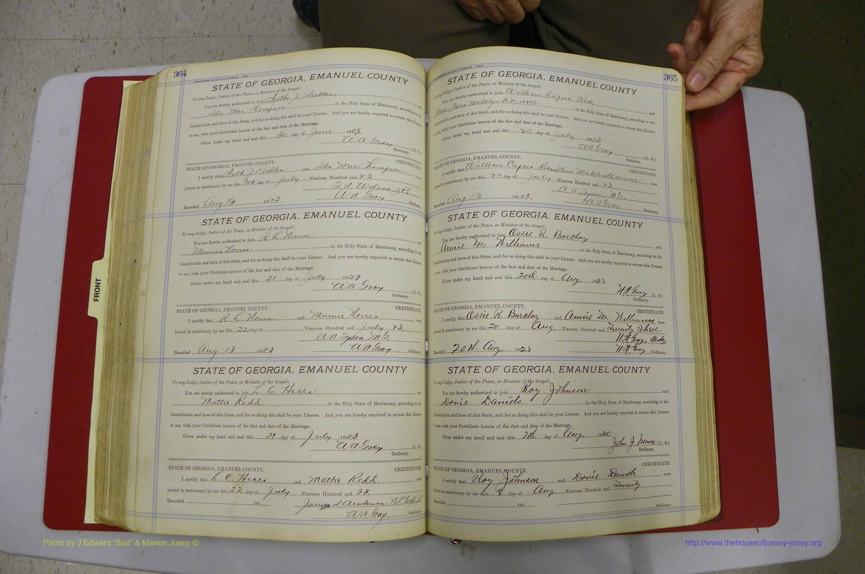 Emanuel Co, GA, Marriages Book E, 1915 - 1928, P 364-365.JPG