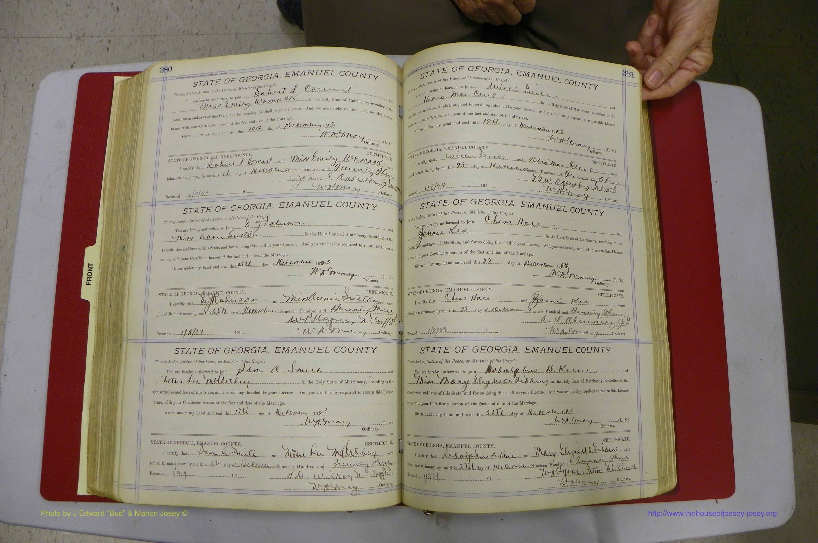 Emanuel Co, GA, Marriages Book E, 1915 - 1928, P 380-381.JPG