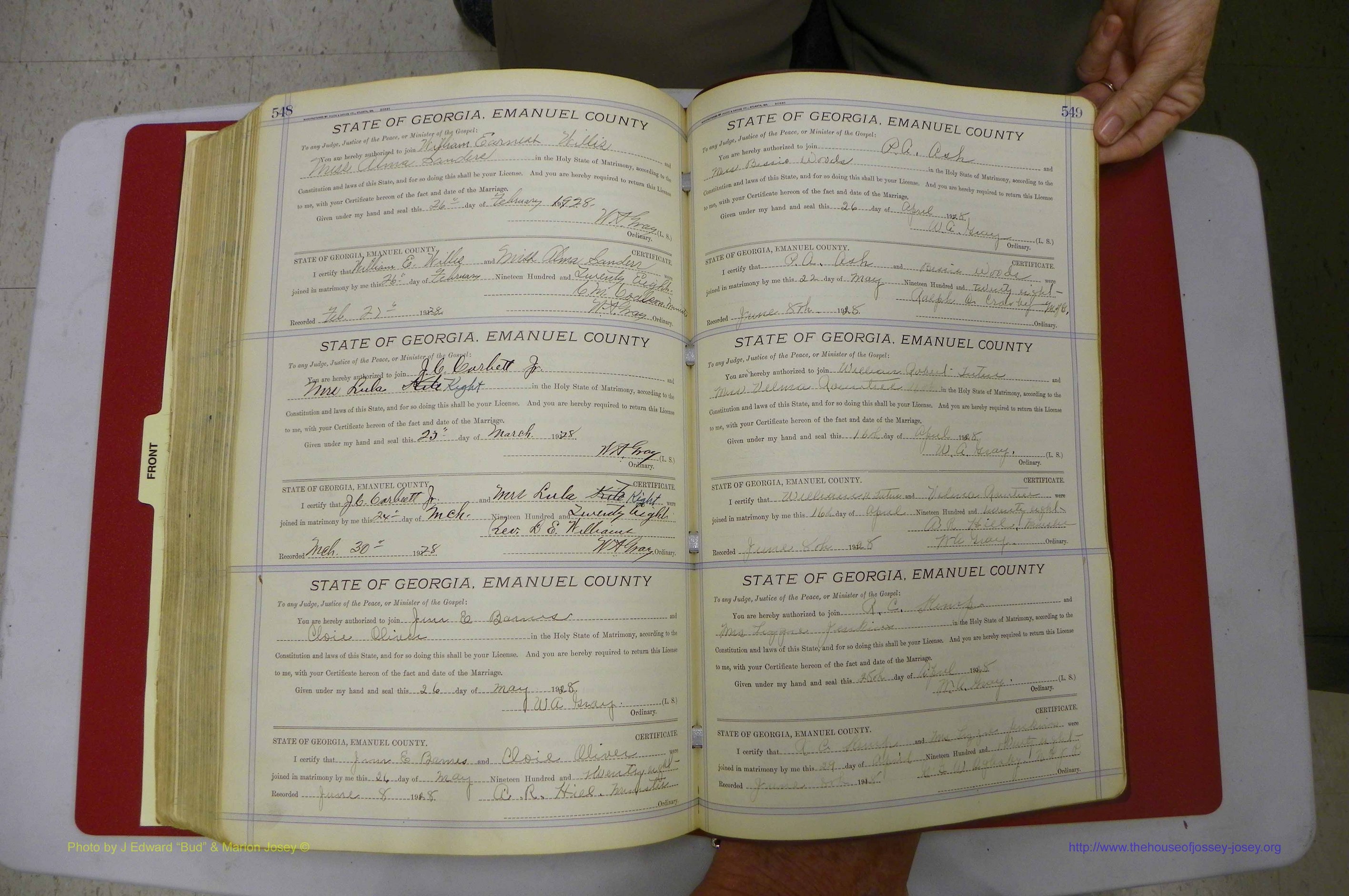 Emanuel Co, GA, Marriages Book E, 1915 - 1928, P 548-549.JPG