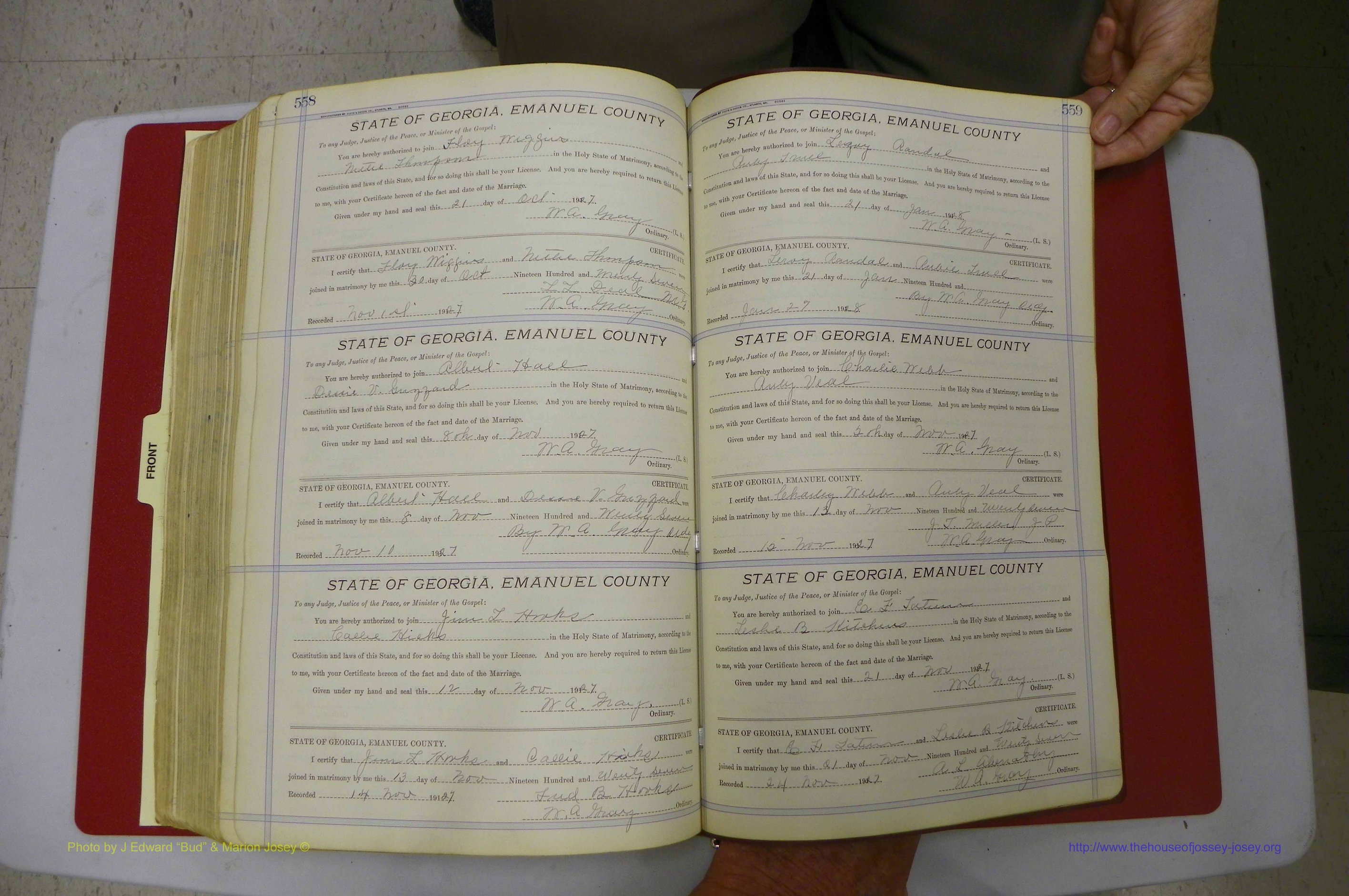 Emanuel Co, GA, Marriages Book E, 1915 - 1928, P 558-559.JPG