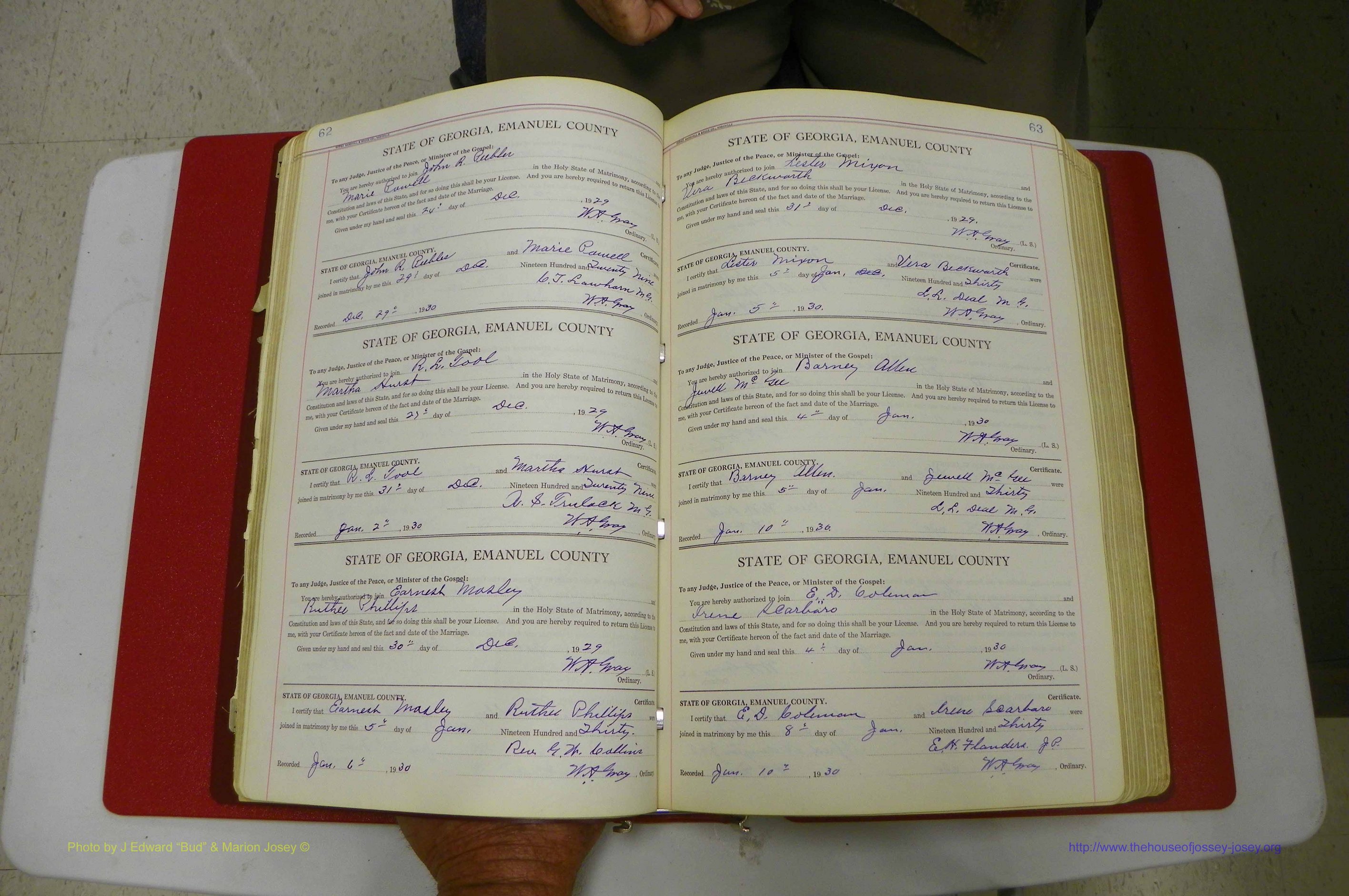 Emanuel Co, GA, Marriages Book G, 1928 - 1940, White, P 062-063.JPG