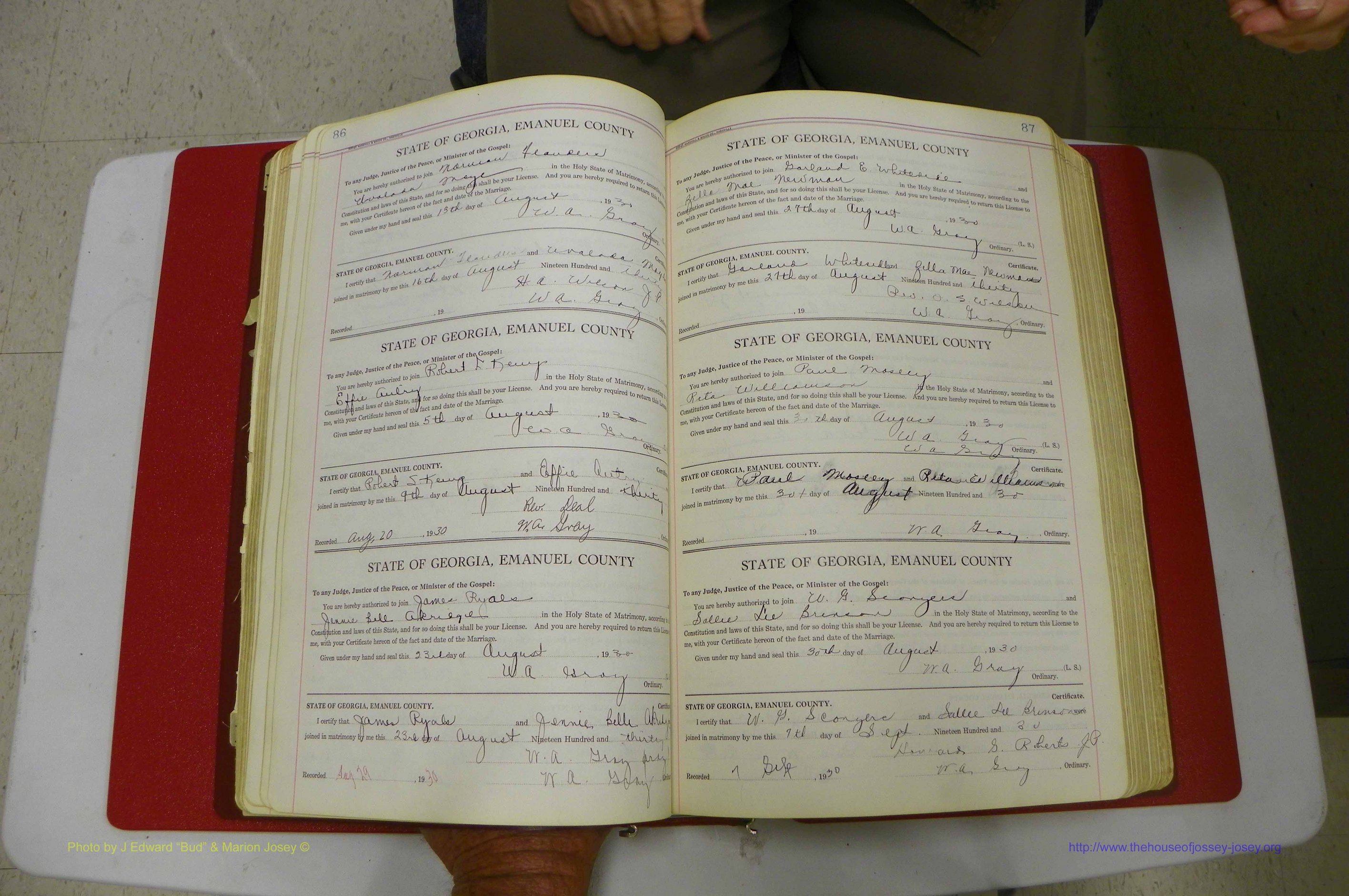 Emanuel Co, GA, Marriages Book G, 1928 - 1940, White, P 086-087.JPG