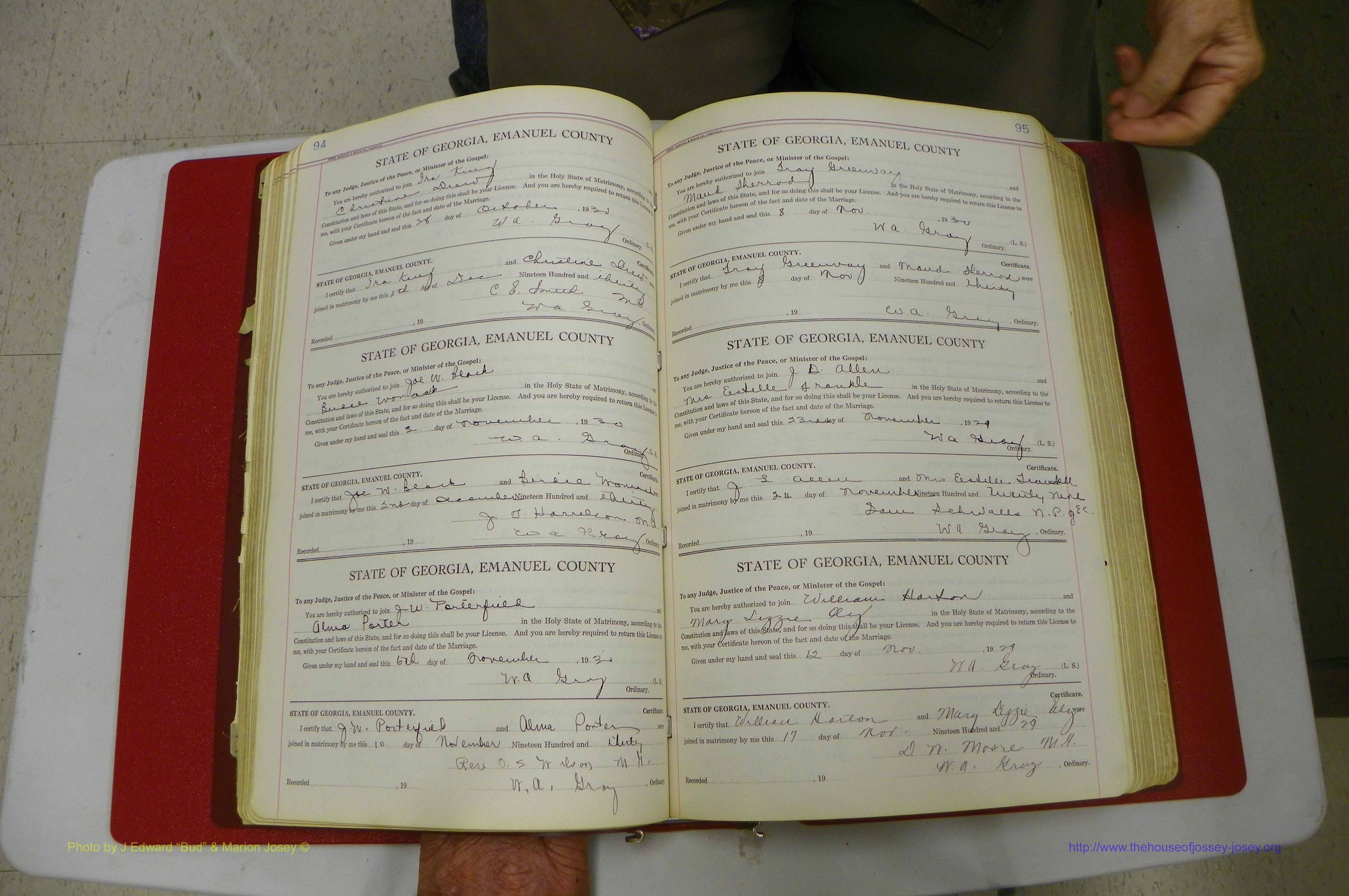 Emanuel Co, GA, Marriages Book G, 1928 - 1940, White, P 094-095.JPG