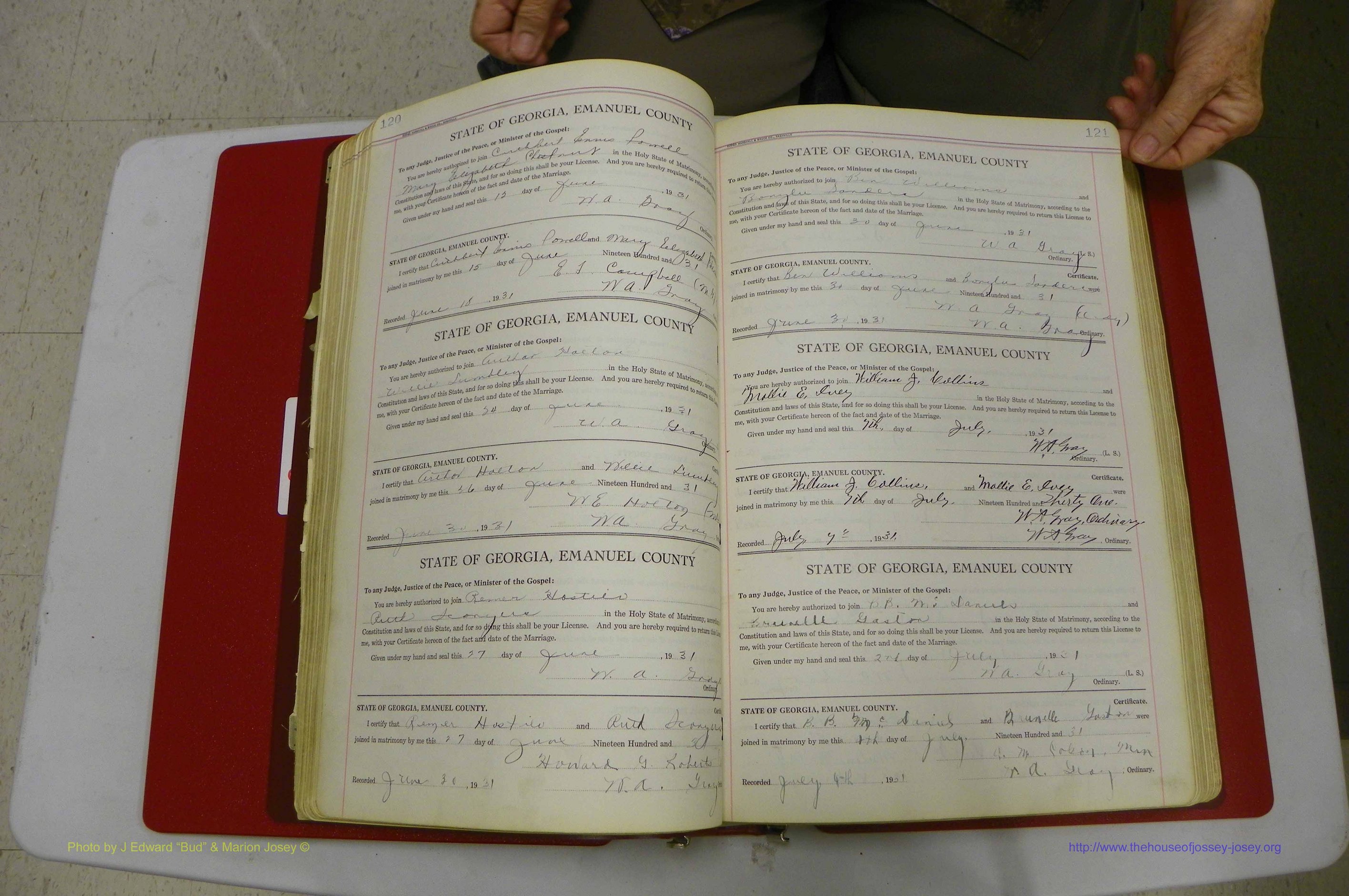 Emanuel Co, GA, Marriages Book G, 1928 - 1940, White, P 120-121.JPG