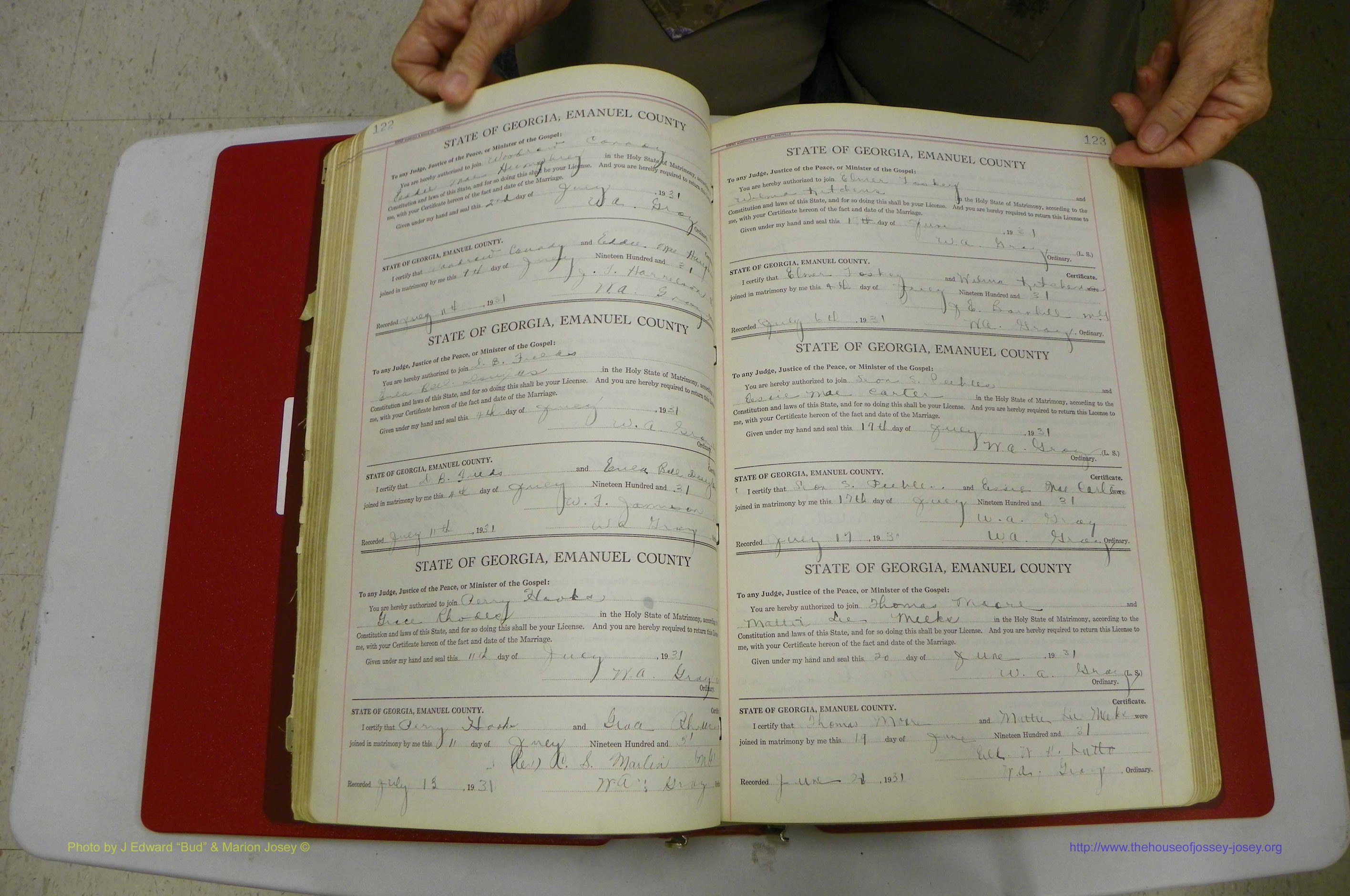 Emanuel Co, GA, Marriages Book G, 1928 - 1940, White, P 122-123.JPG